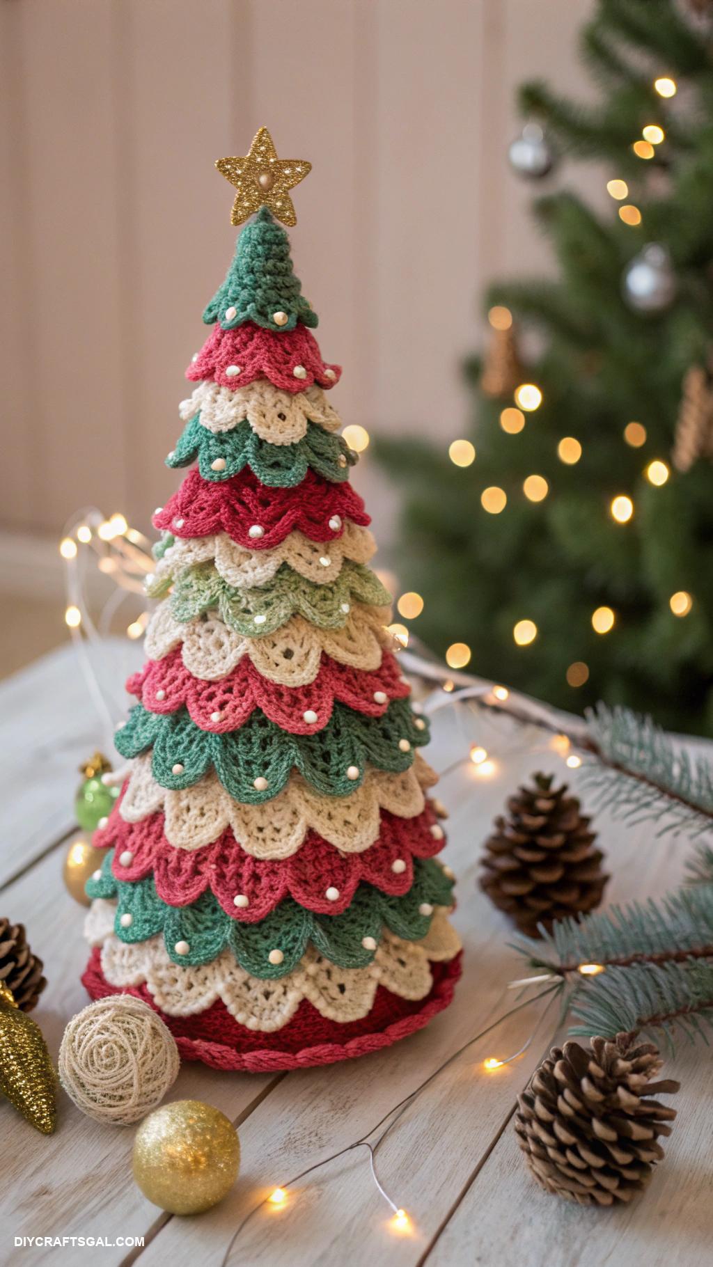 crochet christmas trees Textured tree with mixed yarn types