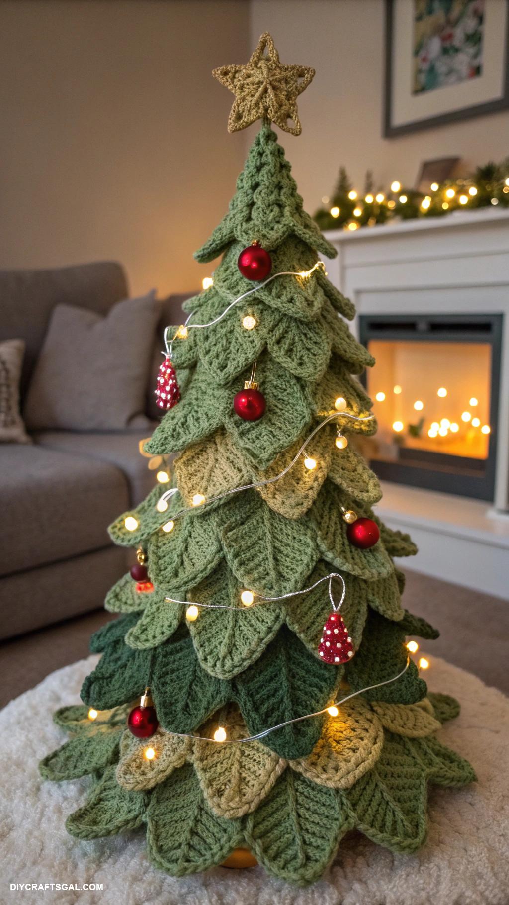 crochet christmas trees Twinkling tree with battery operated fairy lights