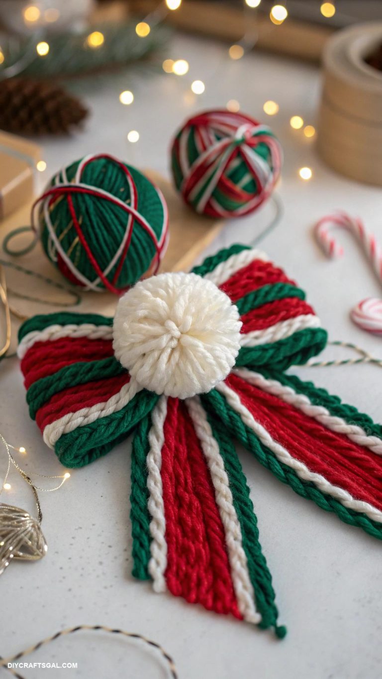 diy christmas bows Pom pom bow with yarn scraps