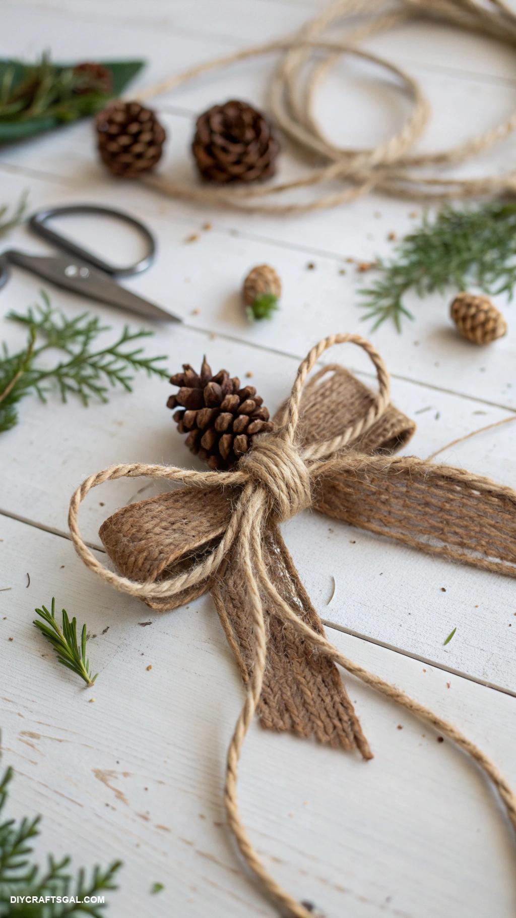 diy christmas bows Rustic twine and pinecone bow