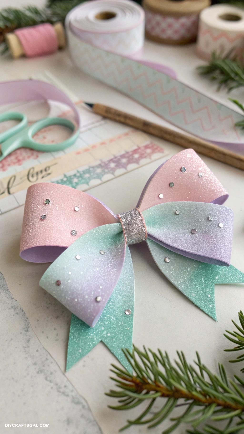 diy christmas bows Watercolor paper bow with glitter
