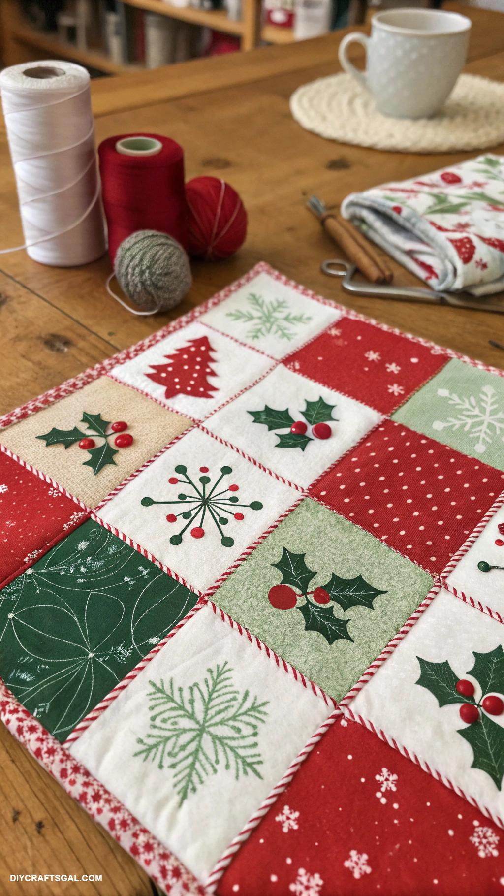 diy christmas quilts Scrap Fabric Quilt with Christmas Patterns