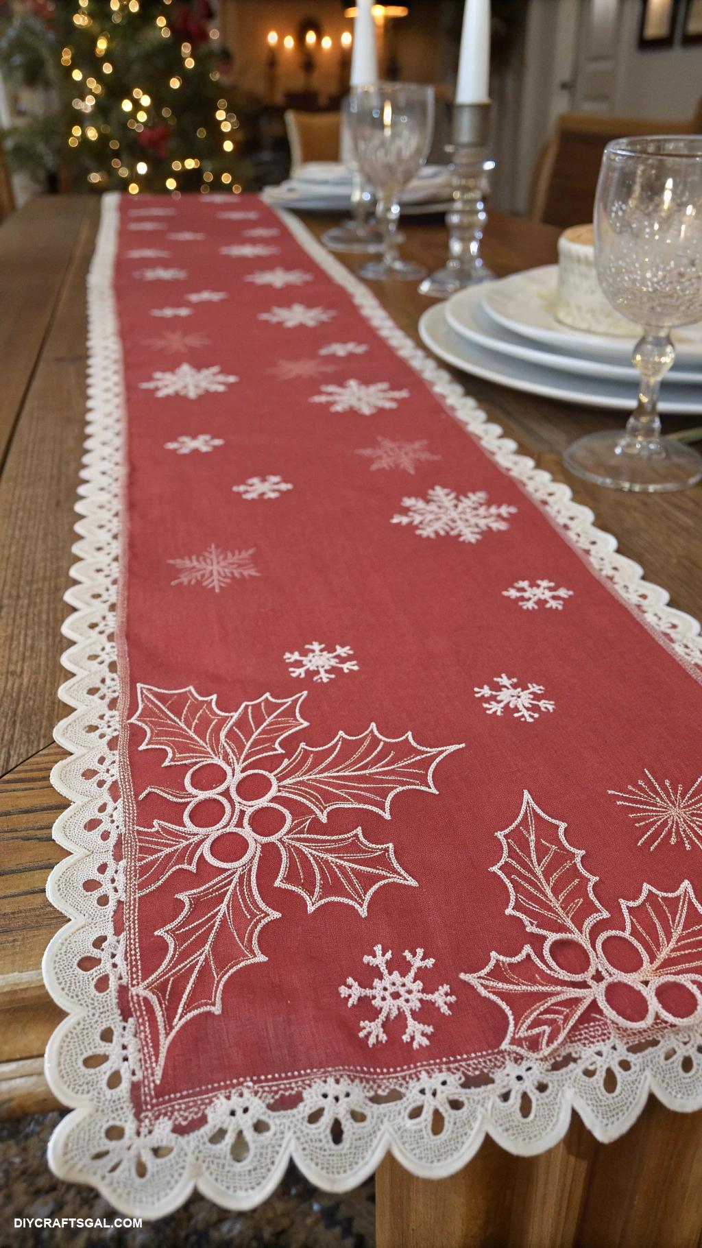 diy christmas table runners Lace overlay on solid fabric