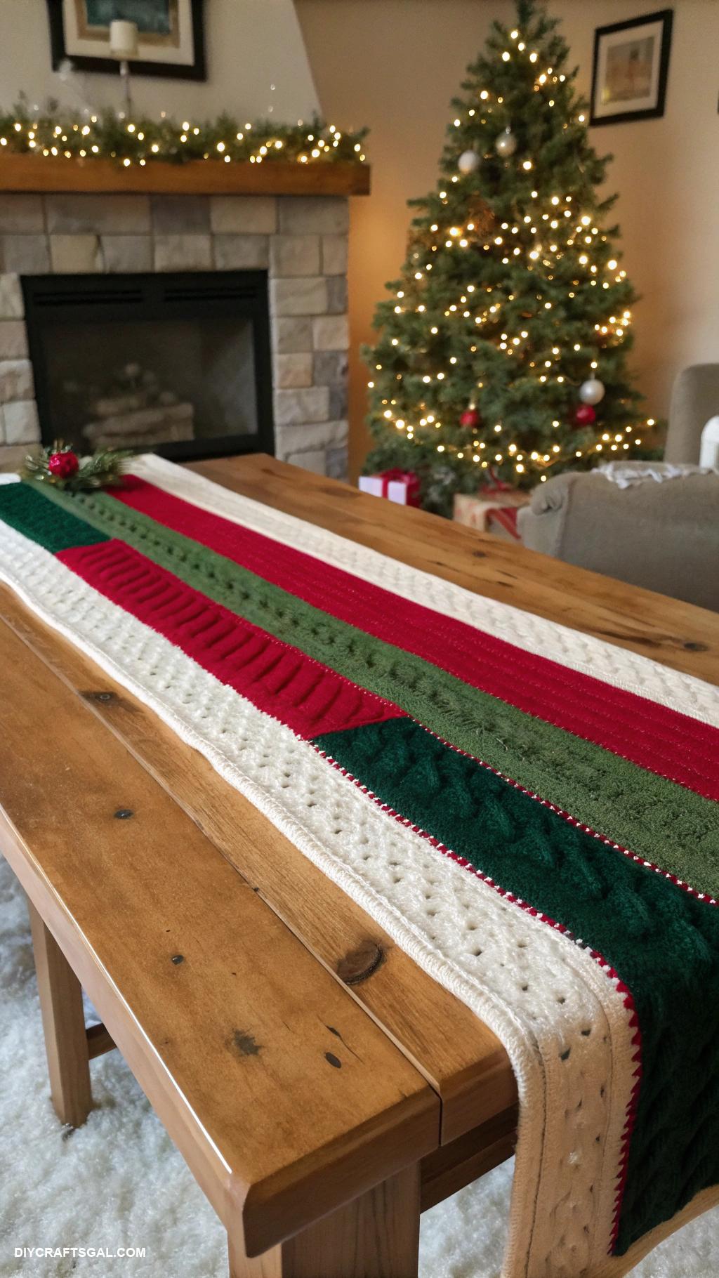 diy christmas table runners Recycled sweater strip runner