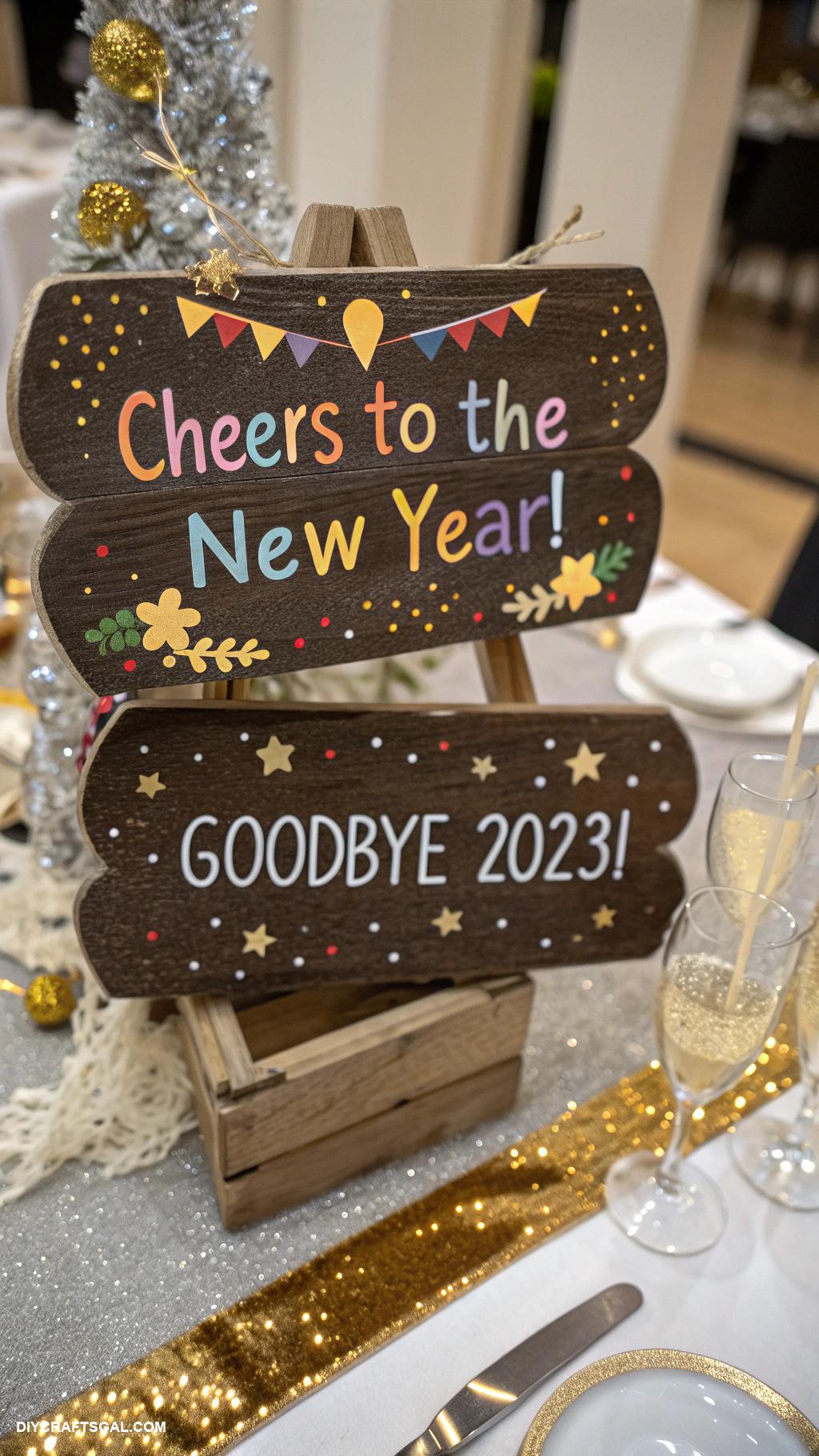 diy new years eve decorations Hand painted toast signs for party tables