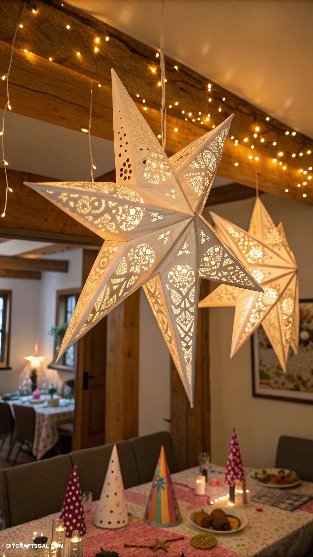 diy new years eve decorations Sparkling star shaped lanterns for ambiance