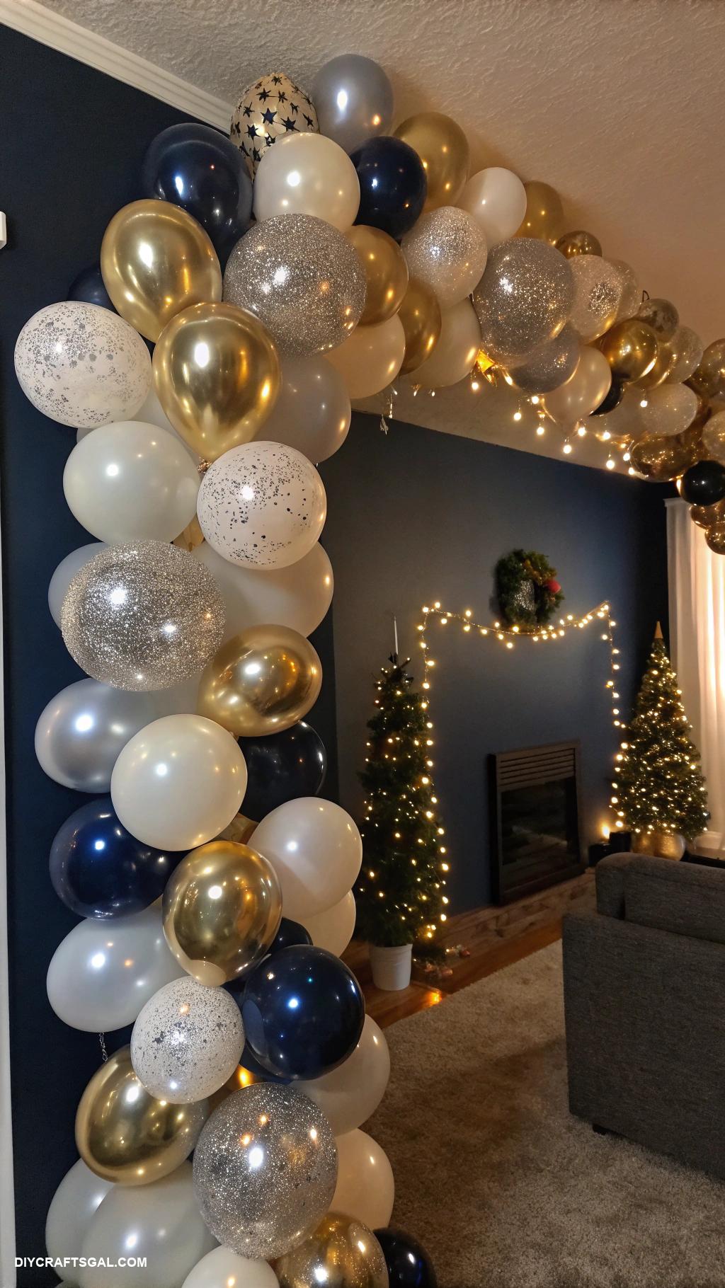 diy new years eve party decor Balloon garland with metallic accents