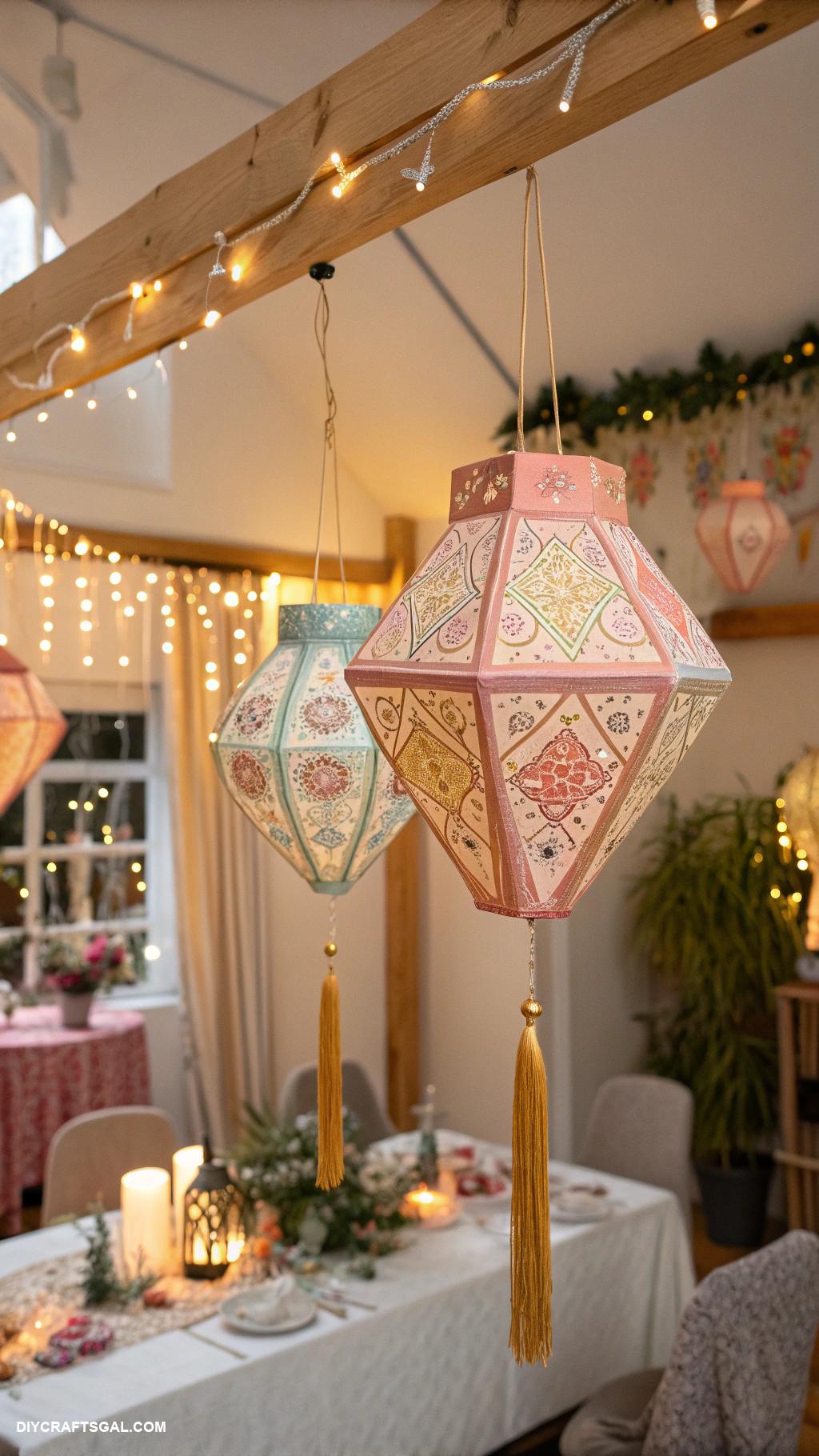 diy new years eve party decor Paper lanterns illuminated with fairy lights