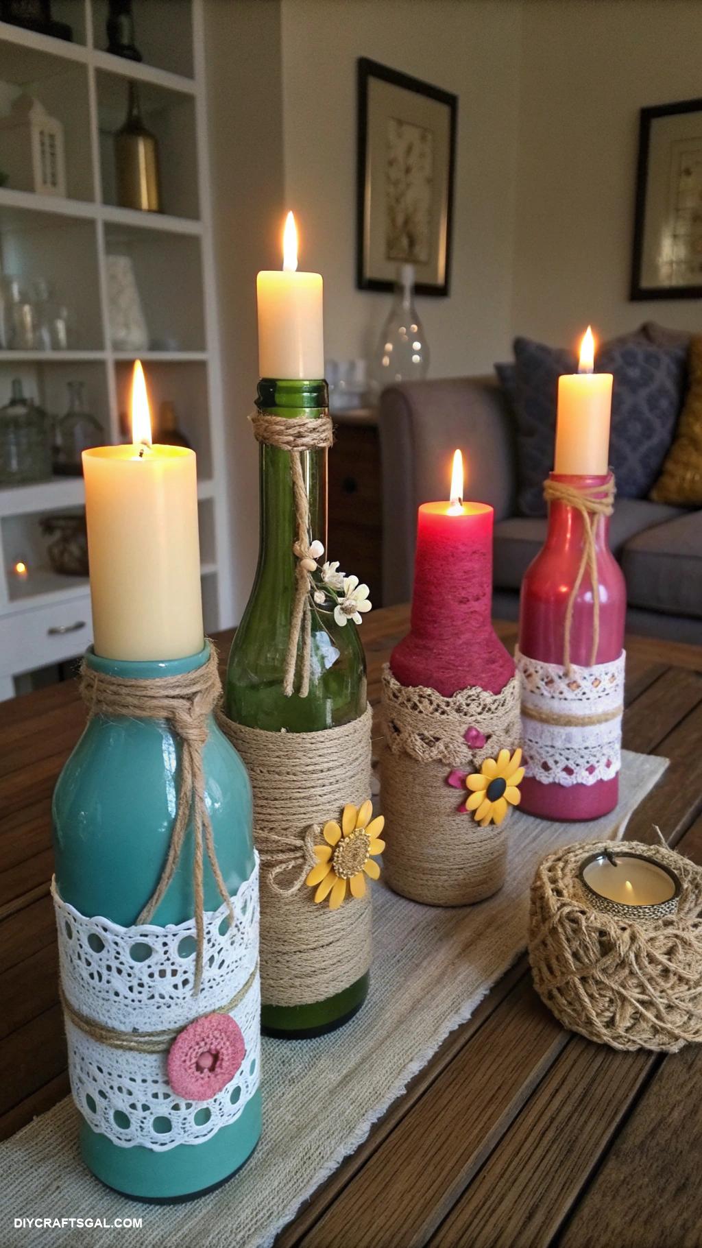 diy new years eve party decor Upcycled bottle candle holders