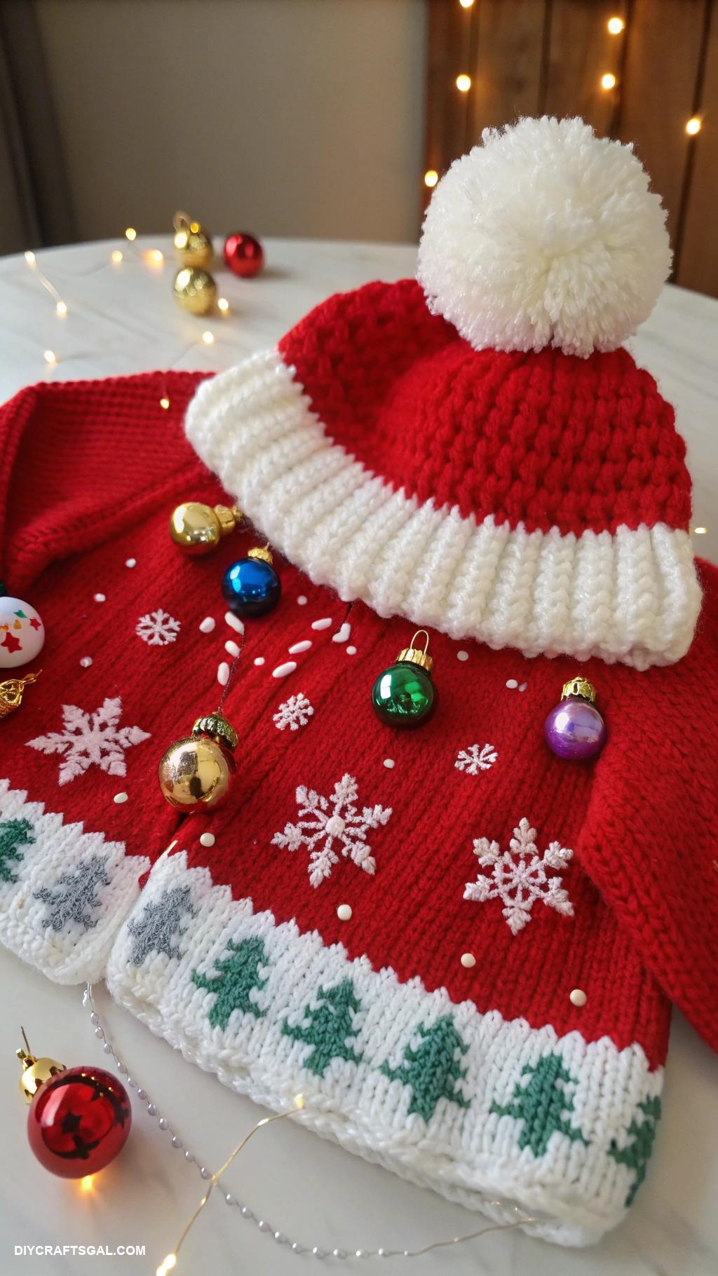 diy ugly christmas sweaters Crocheted Santa hat with jingle bells