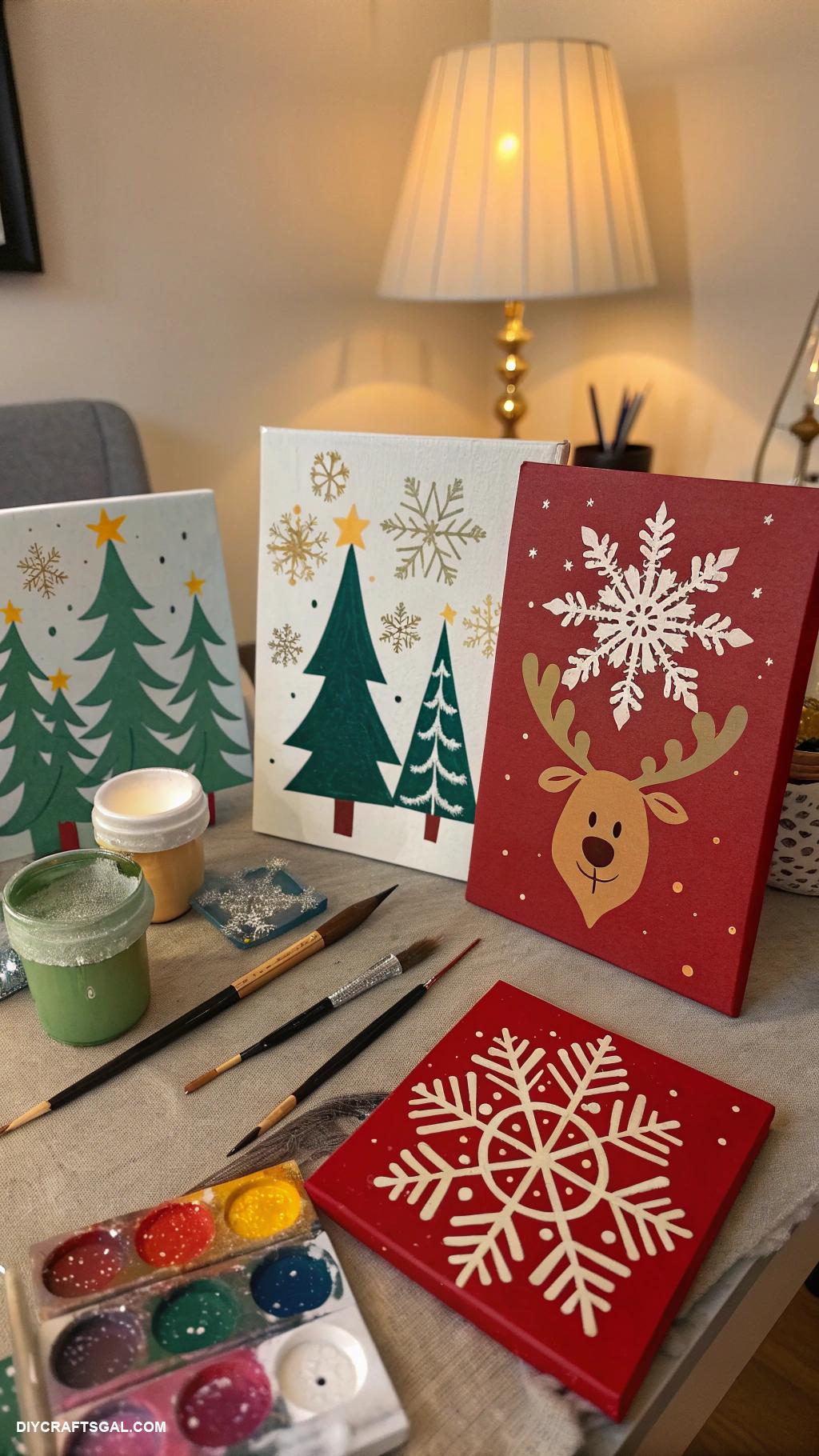 easy christmas crafts for adults Christmas themed canvas art