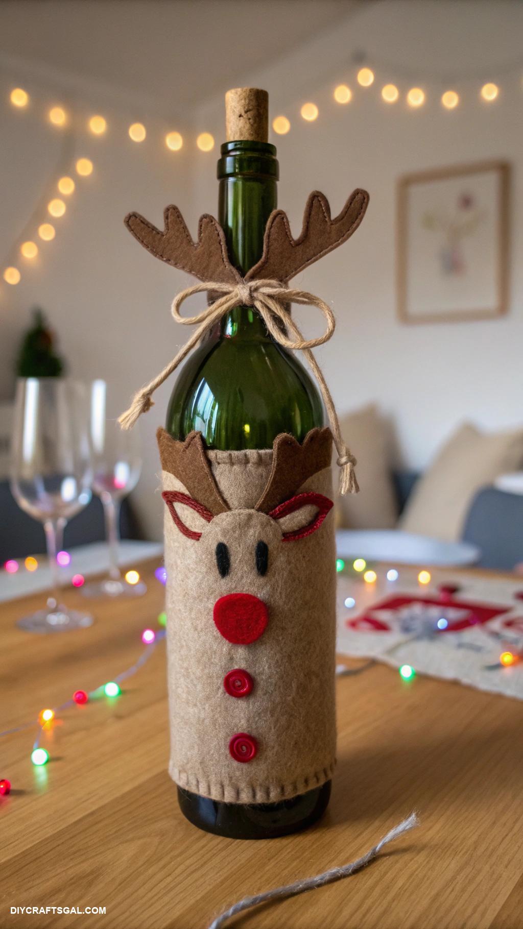 easy christmas crafts for adults Handmade reindeer wine bottle covers