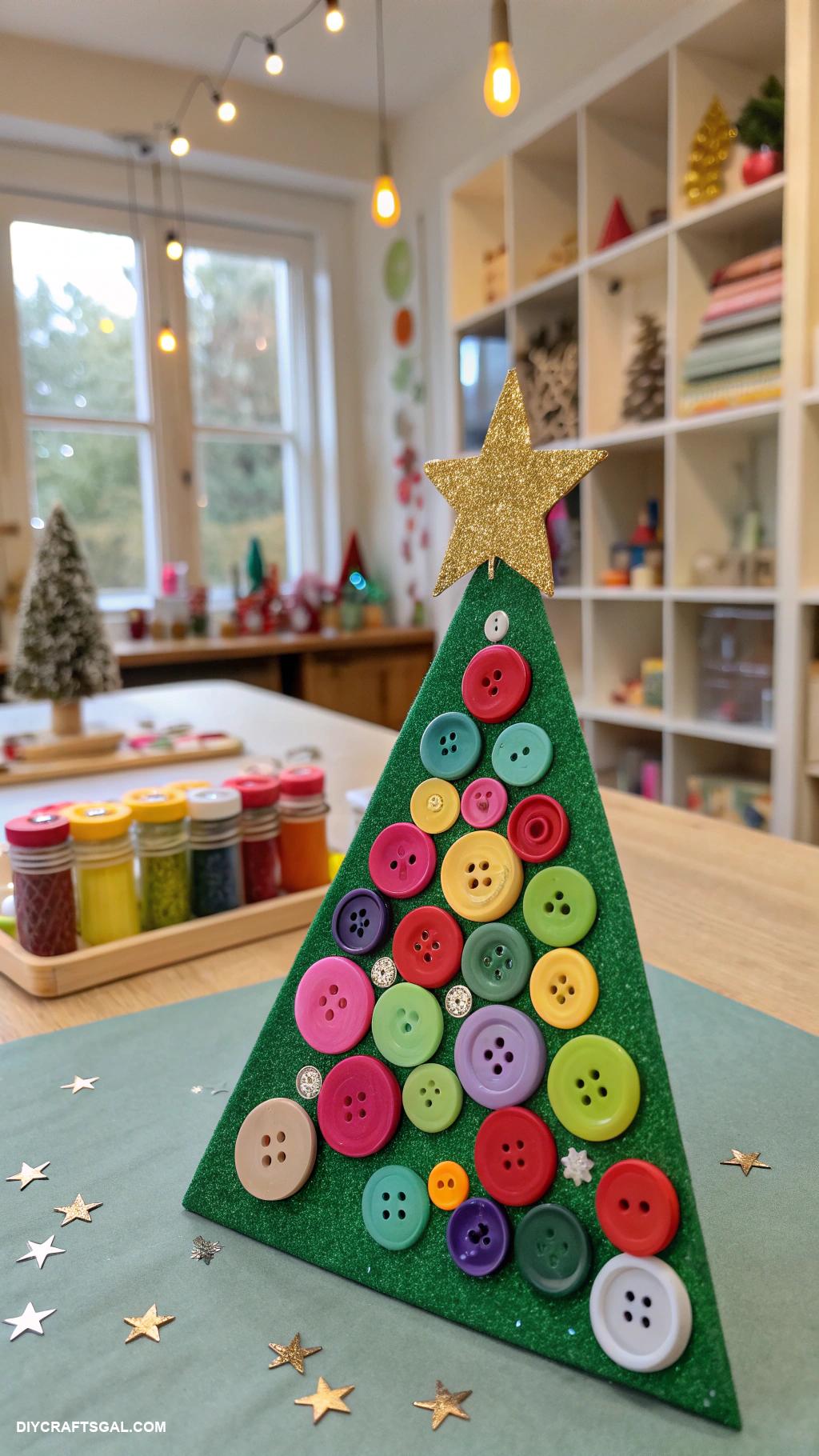easy christmas crafts for kids Button Christmas tree art