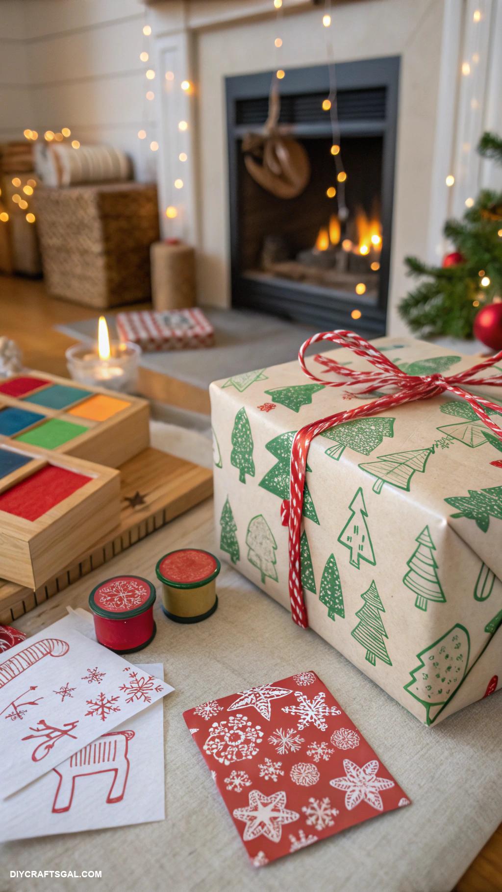 easy christmas crafts for kids Holiday gift wraps with stamps