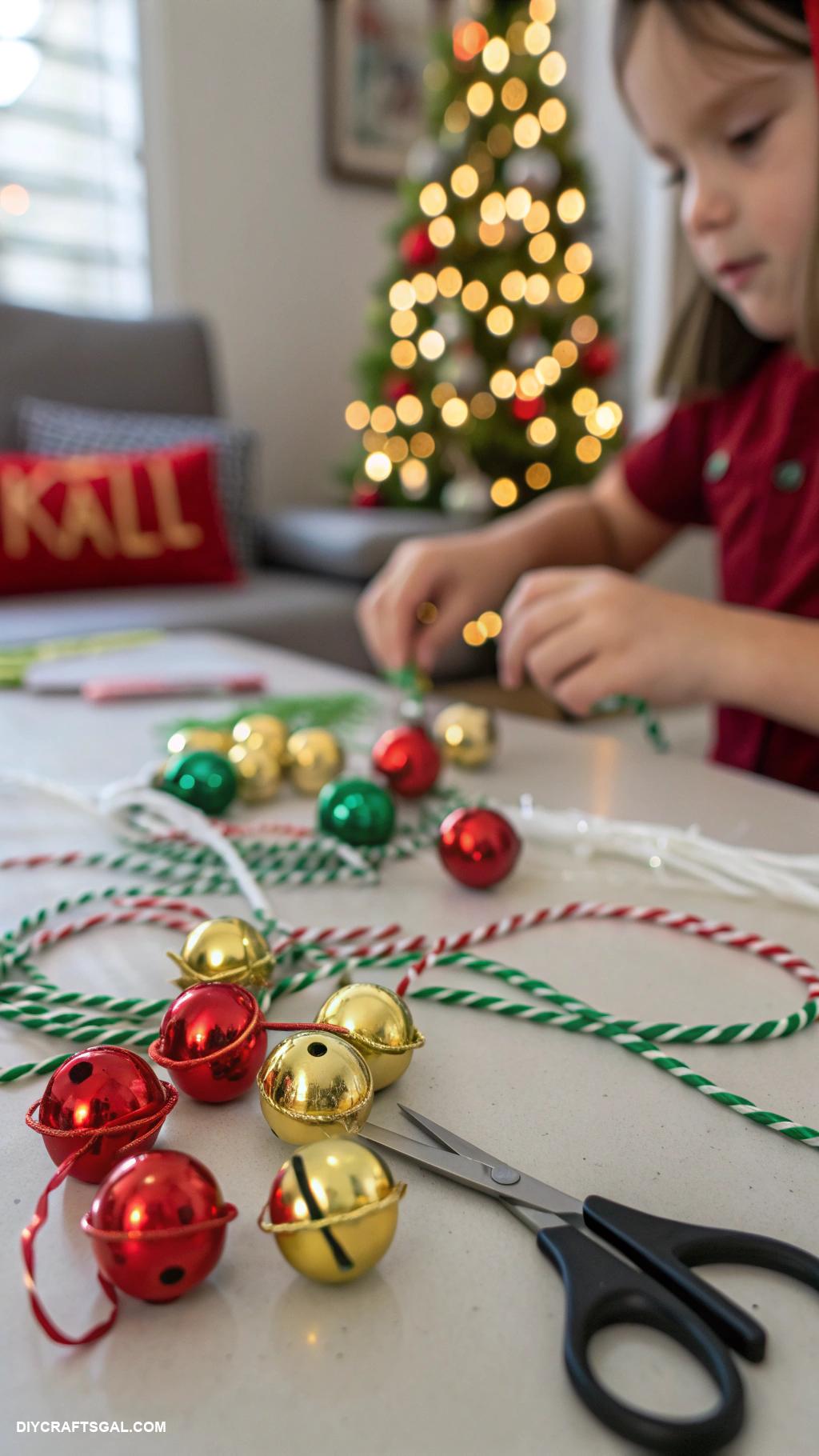 easy christmas crafts for kids Jingle bell garland making