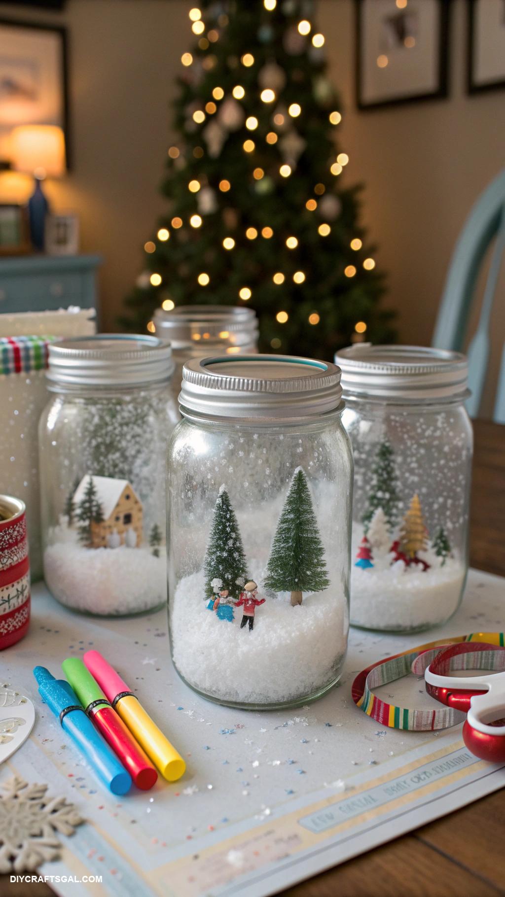 easy christmas crafts for kids Mason jar snow globes