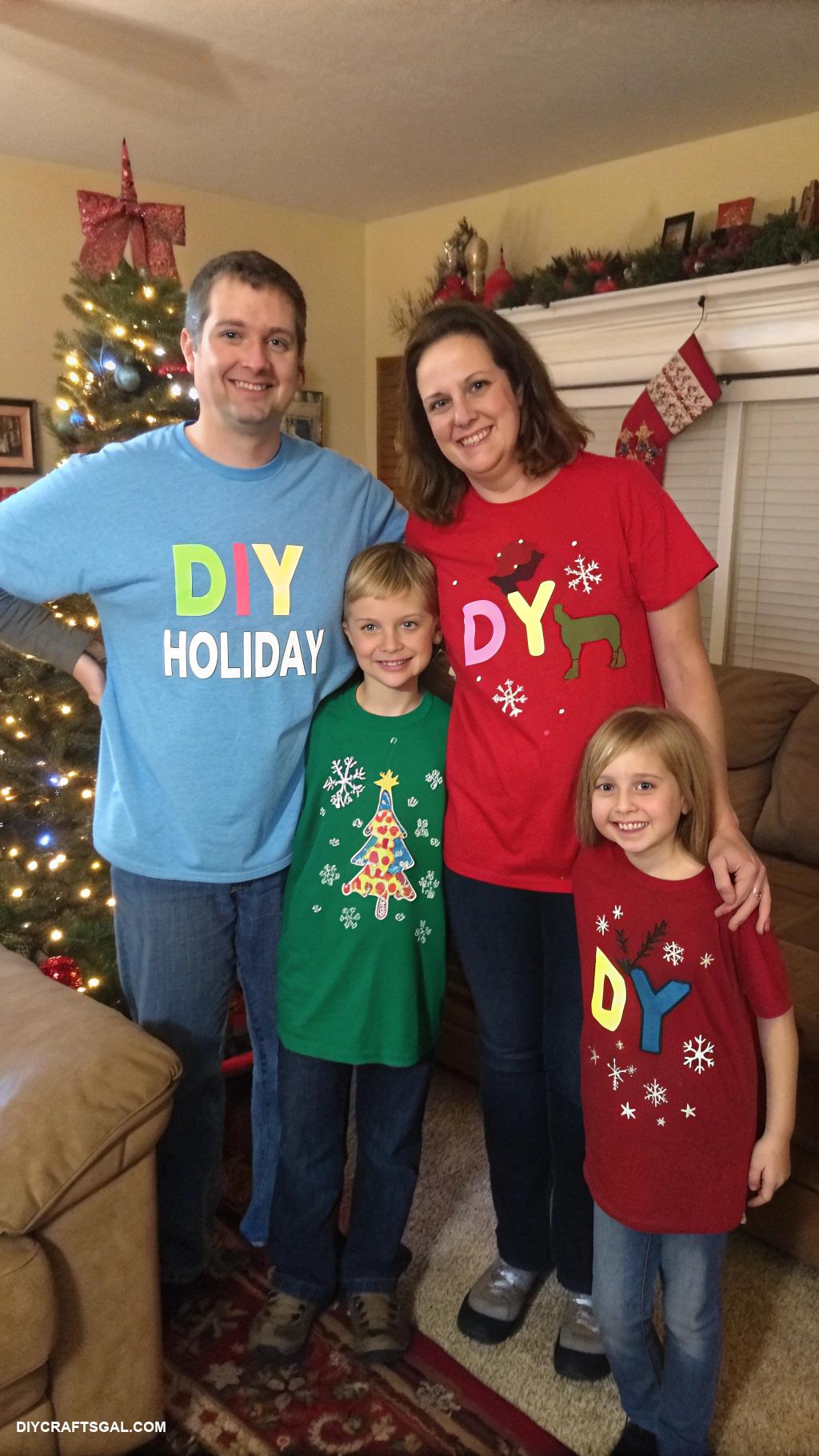family christmas card outfit ideas DIY holiday t shirts with family names
