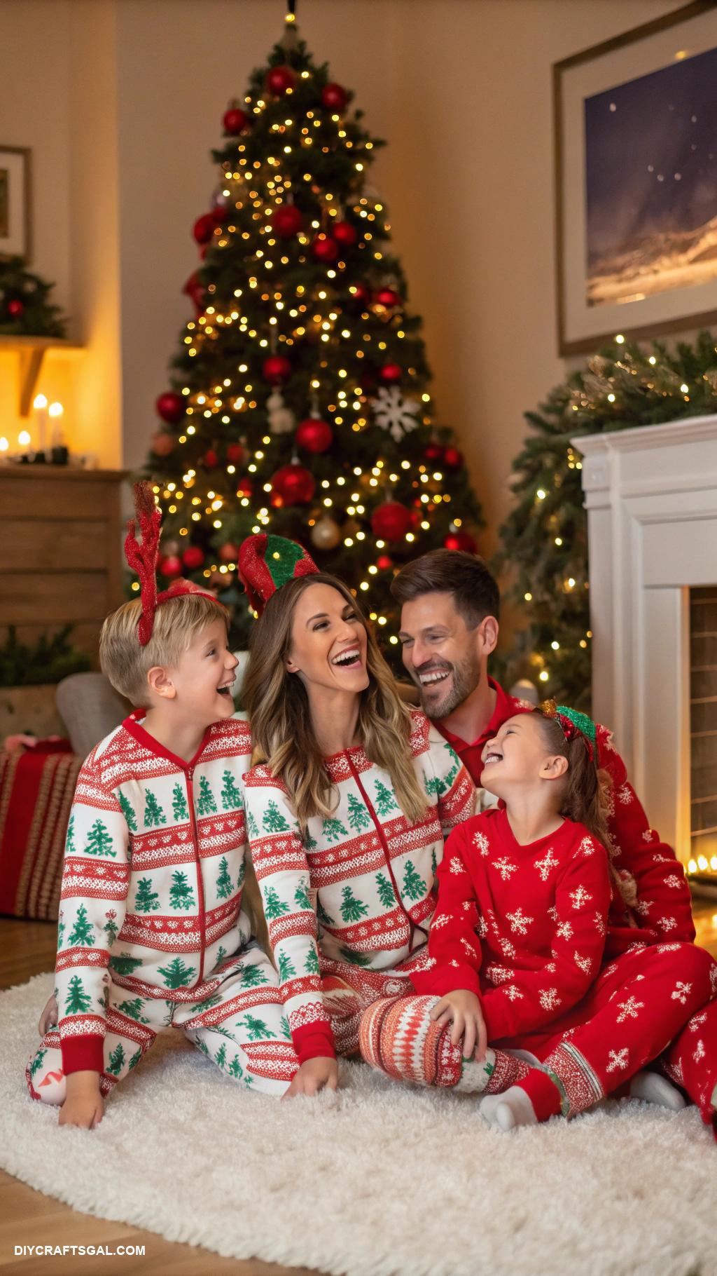 family christmas card outfit ideas Matching pajamas with festive patterns