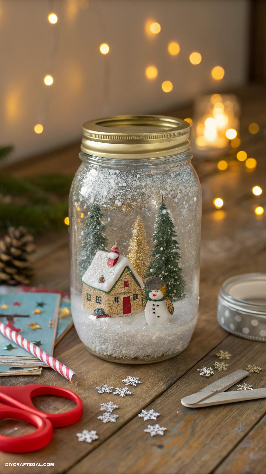 mason jar christmas gifts DIY Snow Globe with Glitter