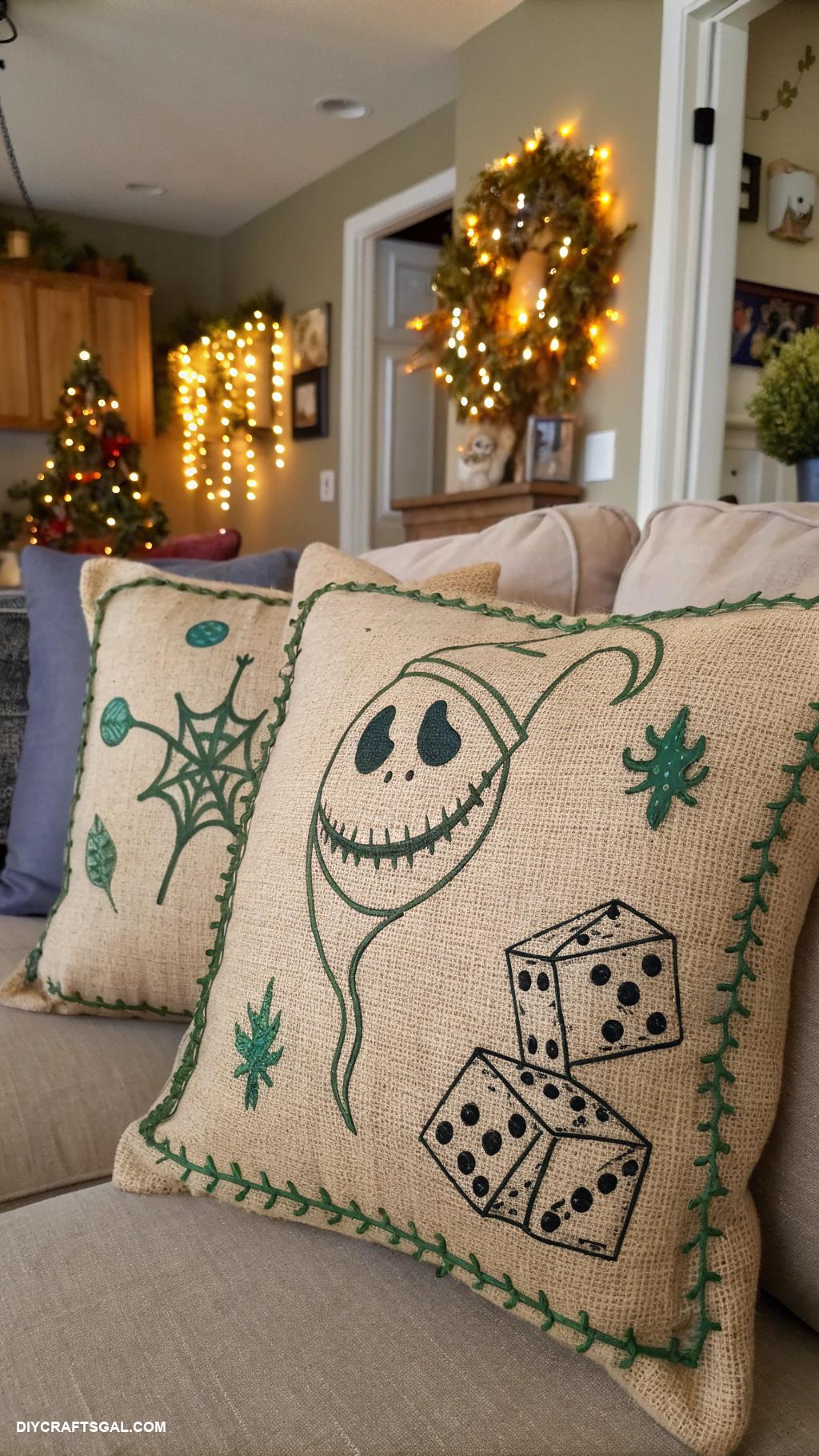 nightmare before christmas home decor Oogie Boogie burlap sack pillows for sofa