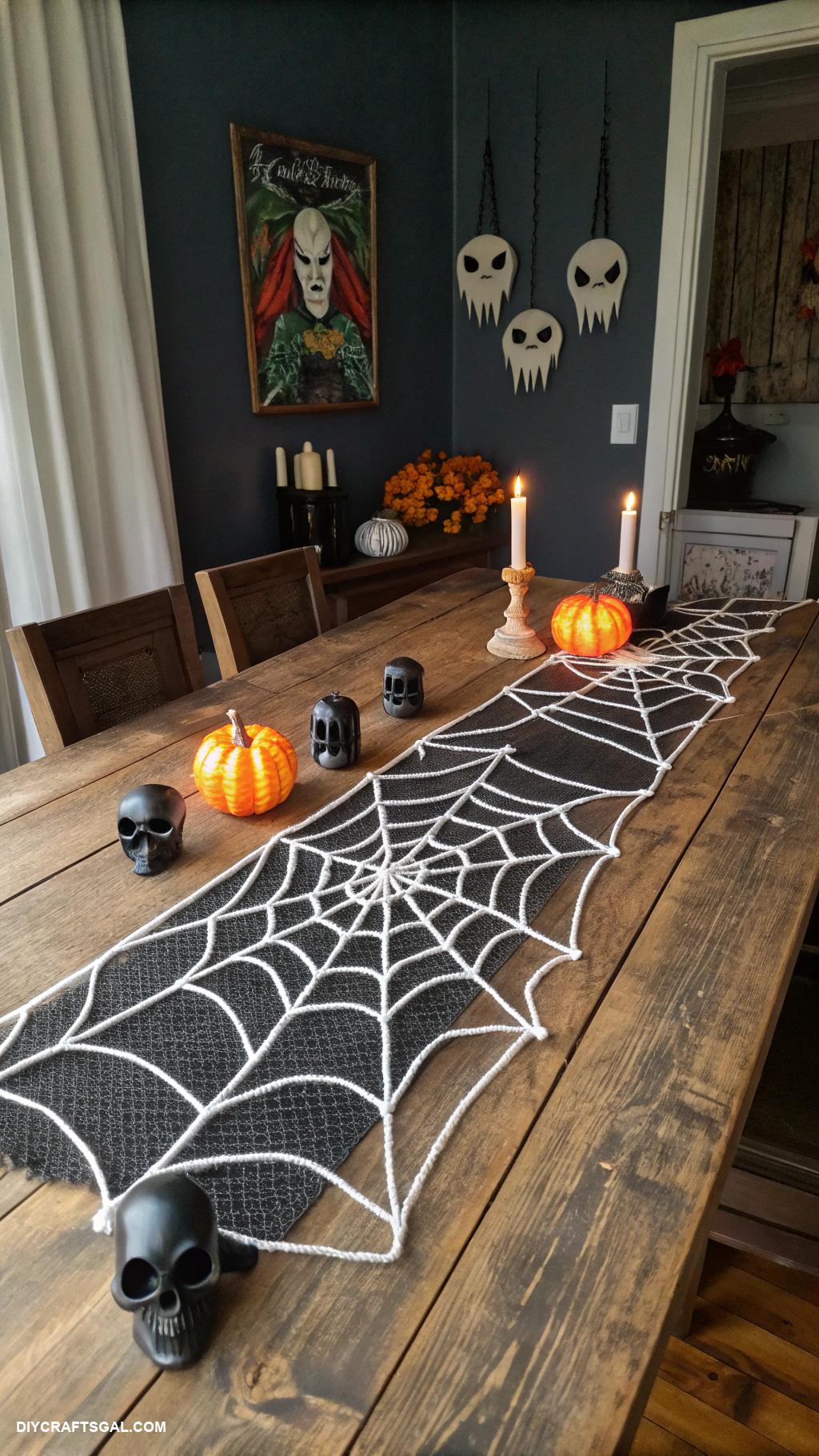 nightmare before christmas home decor Spider web table runner with spooky accents