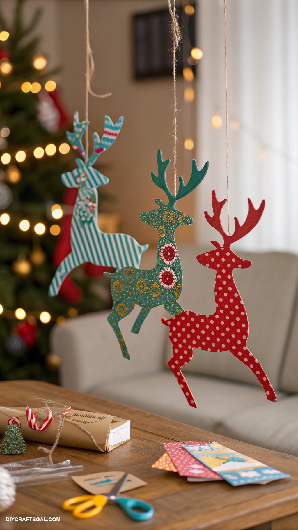 paper christmas decorations Colorful paper reindeer silhouettes to hang