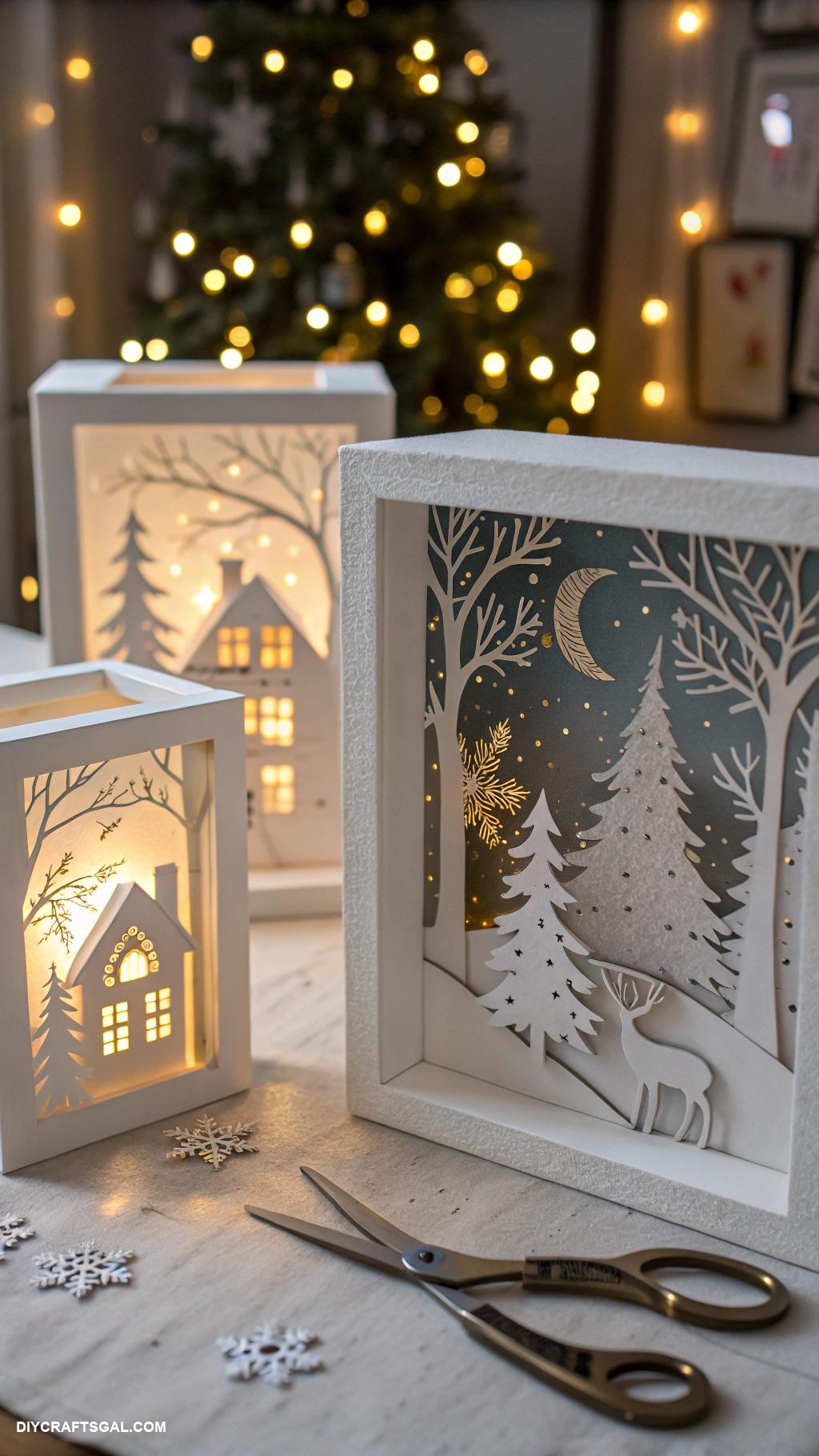 paper christmas decorations Winter scene shadow boxes with layered paper