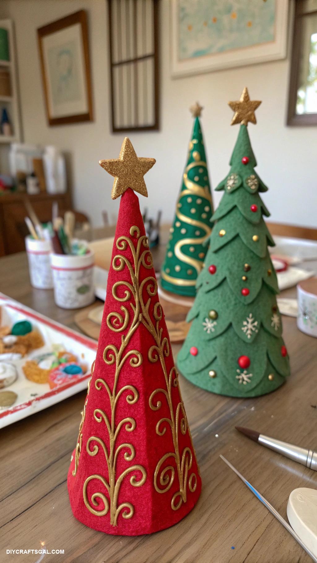 salt dough christmas ornaments Miniature Christmas trees with paint decoration