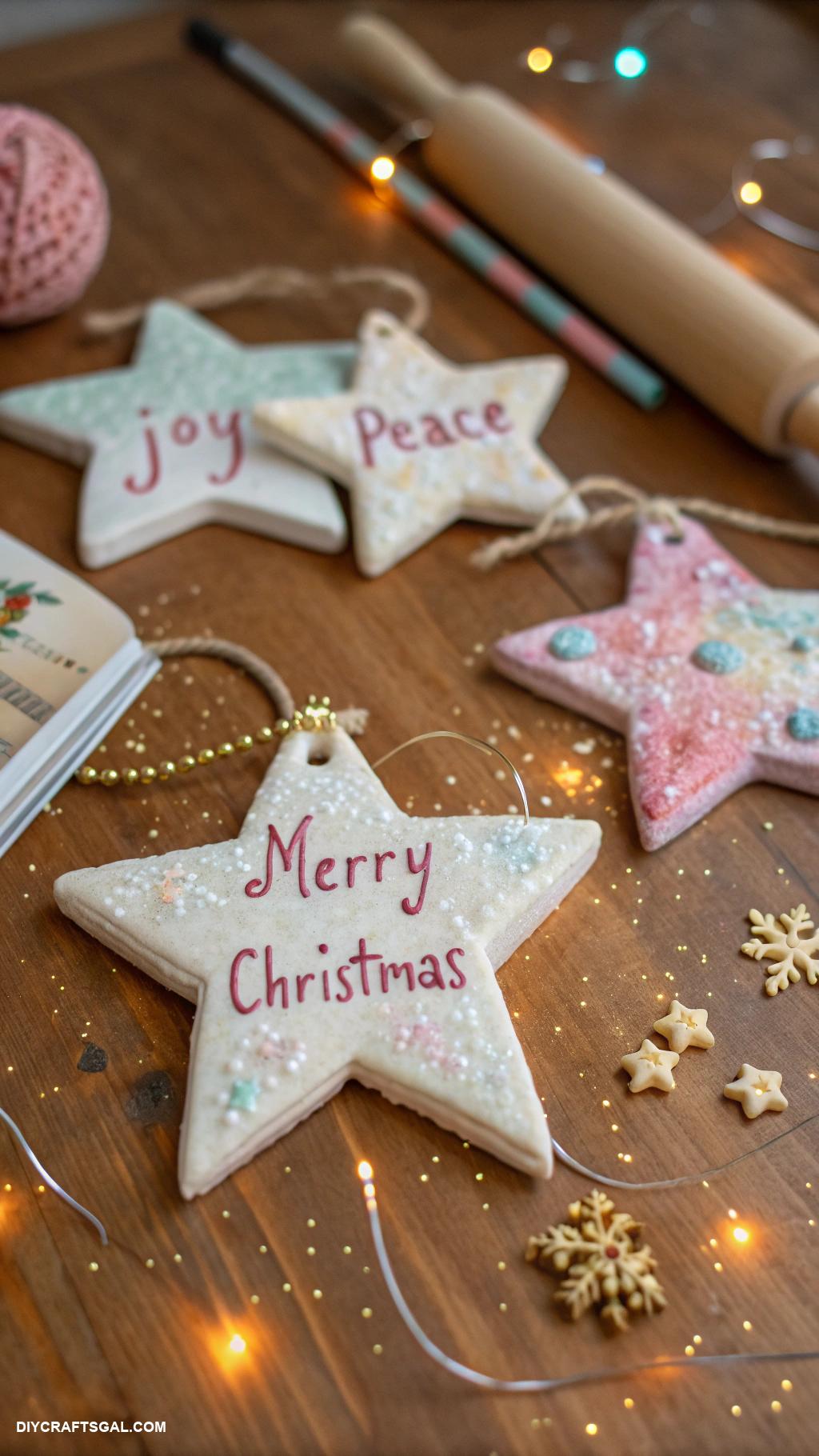 salt dough christmas ornaments Star ornaments with festive messages