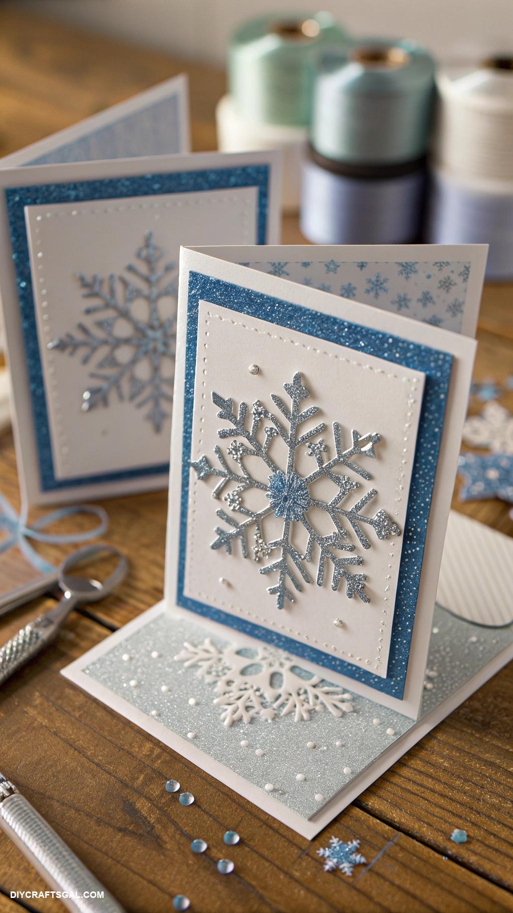 stampin up christmas cards Elegant silver and blue snowflakes design