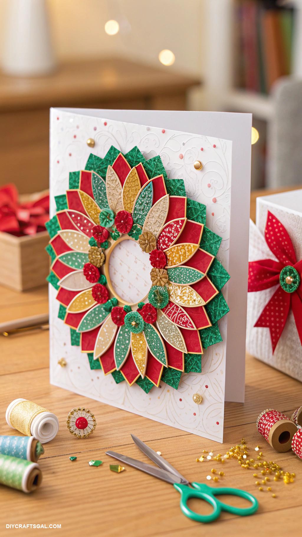 stampin up christmas cards Holiday wreath with vibrant patterned papers