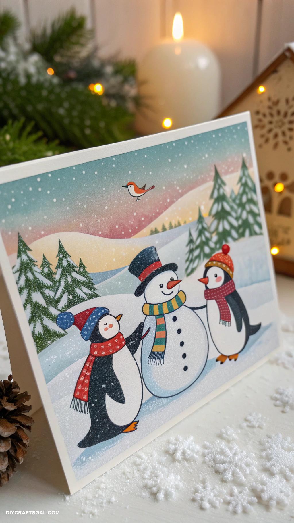stampin up christmas cards Joyful penguins building a snowman