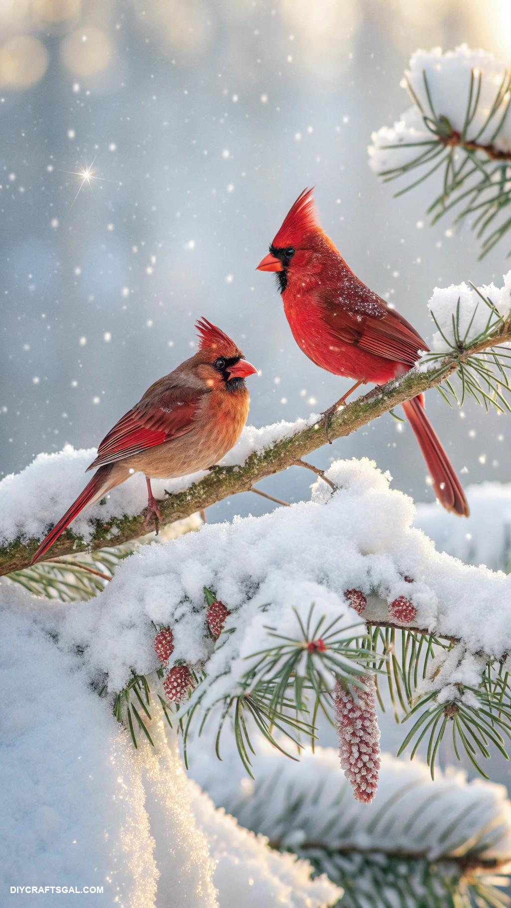 stampin up christmas cards Miniature cardinals perched on a snowy branch