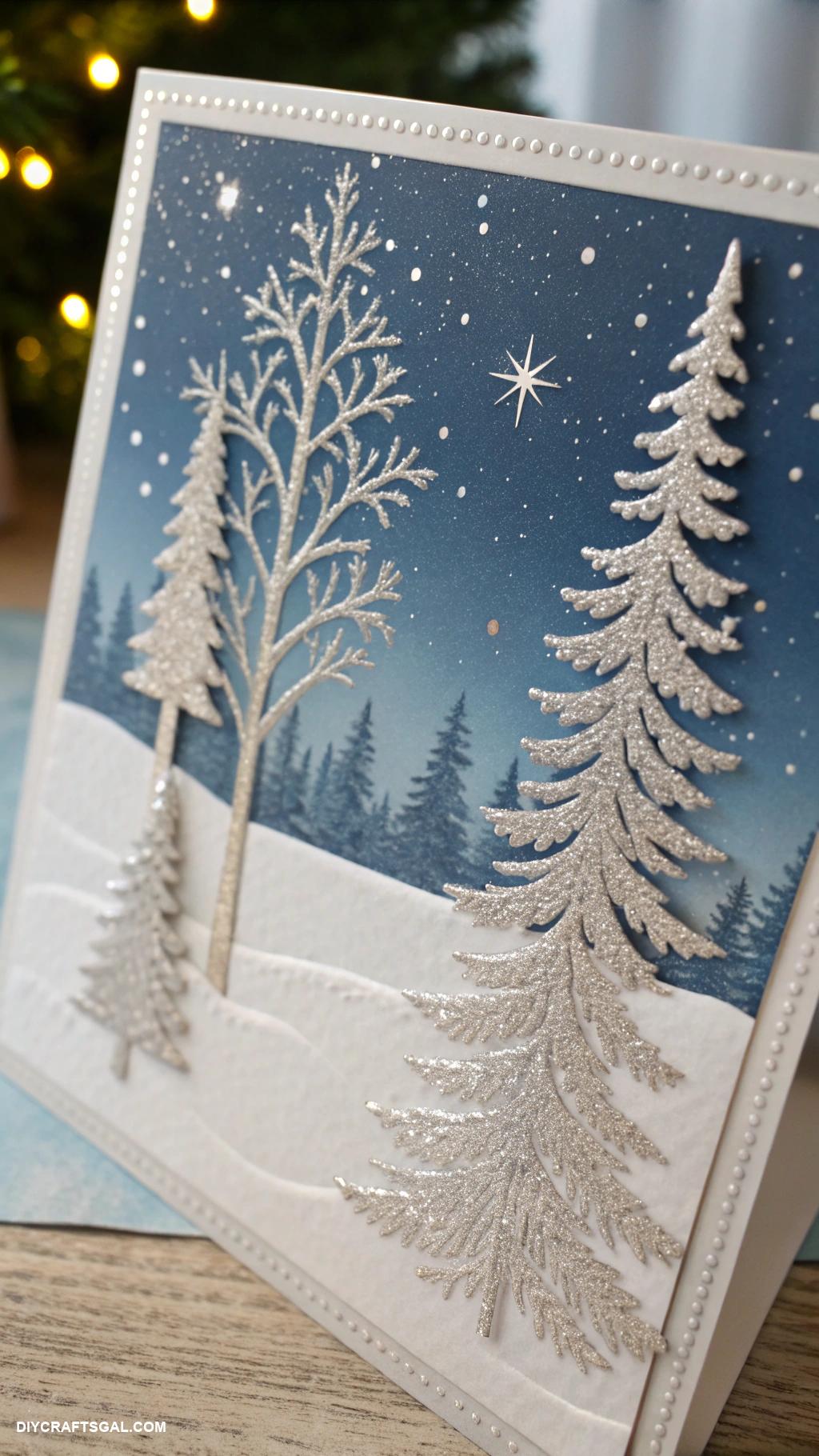stampin up christmas cards Snowy forest scene with sparkling trees