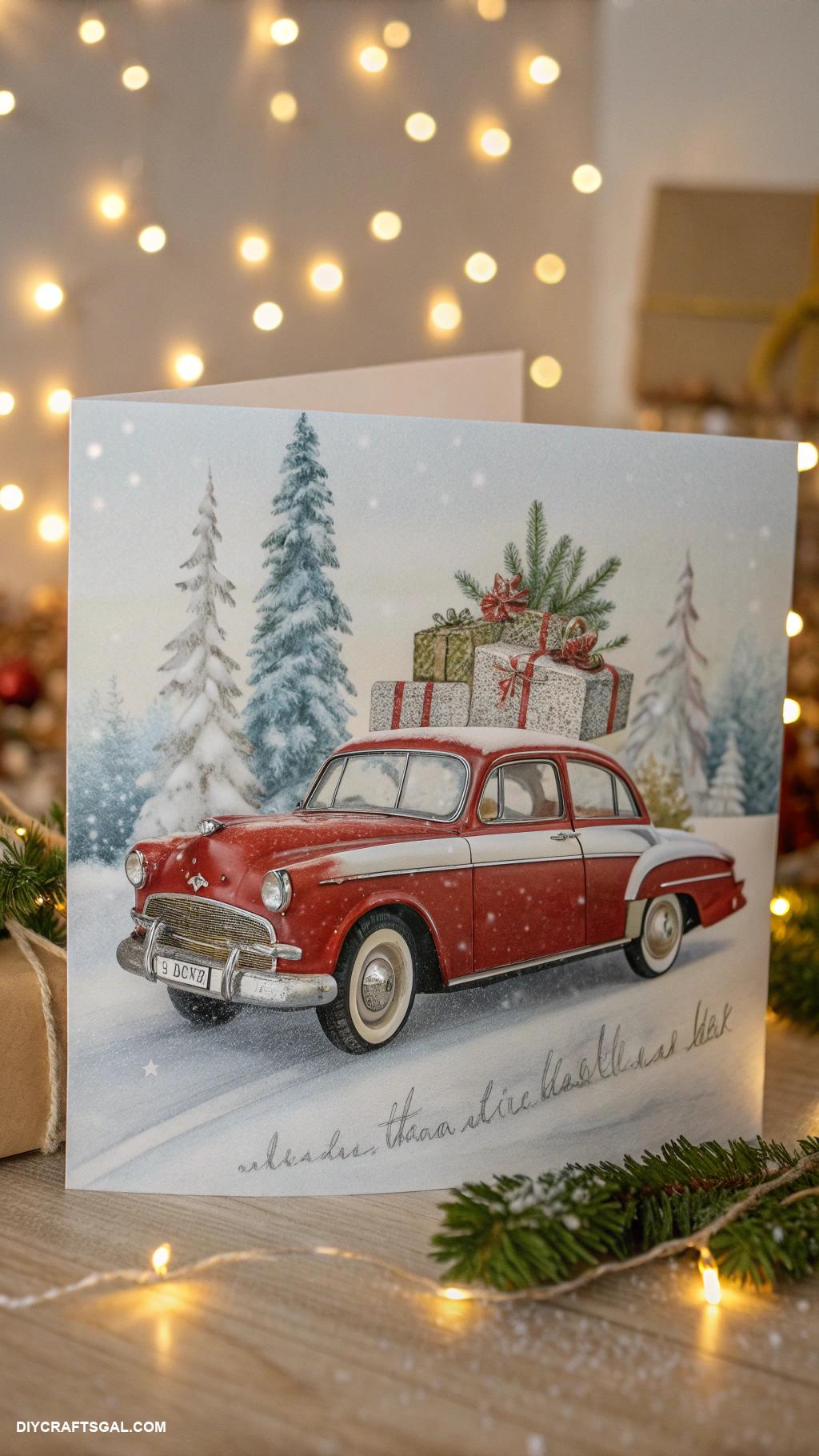 stampin up christmas cards Vintage car delivering Christmas gifts