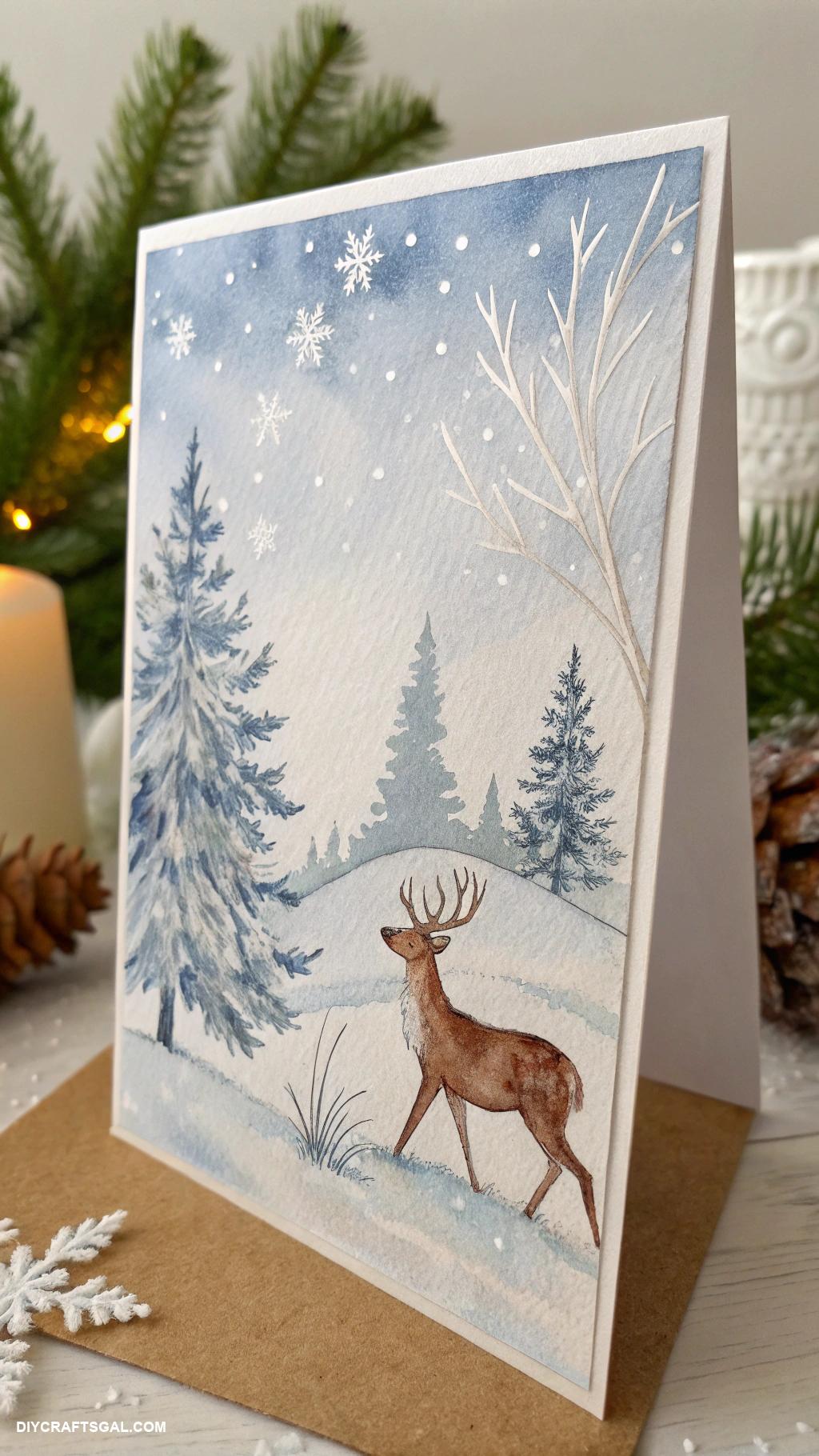 stampin up christmas cards Watercolor winter wonderland with deer