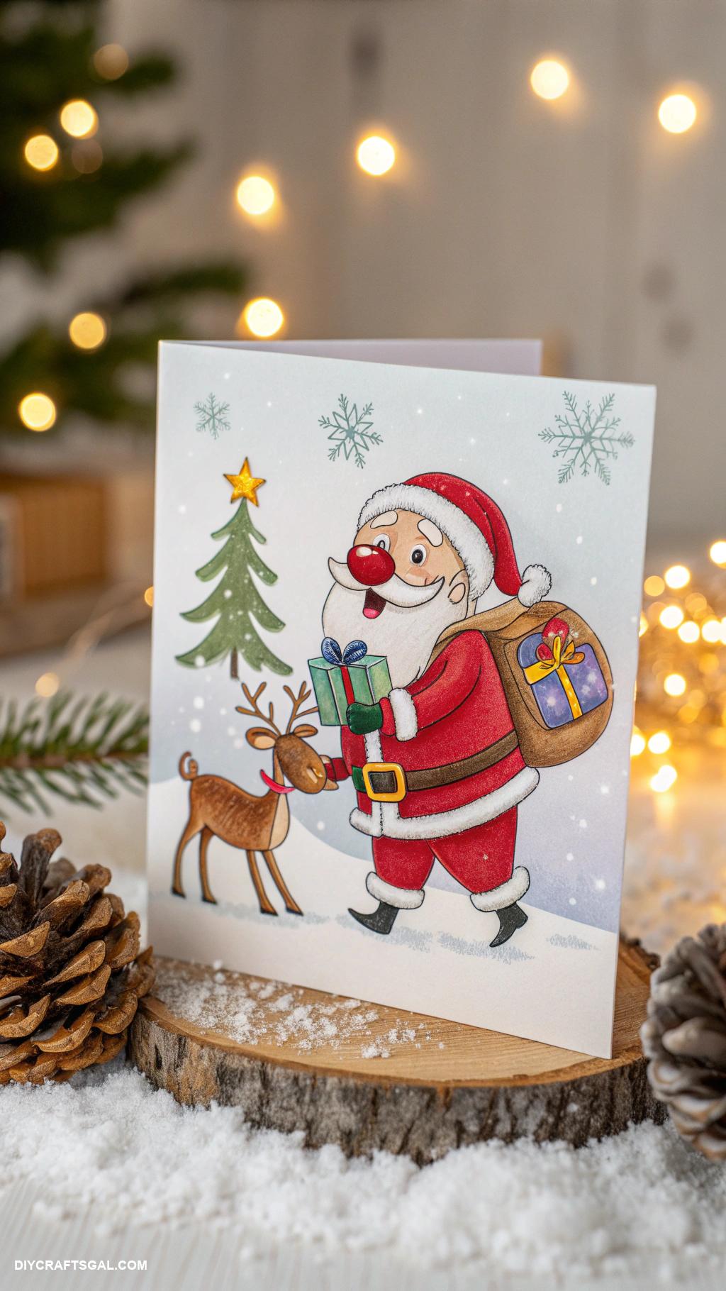 stampin up christmas cards Whimsical Santa with playful reindeer