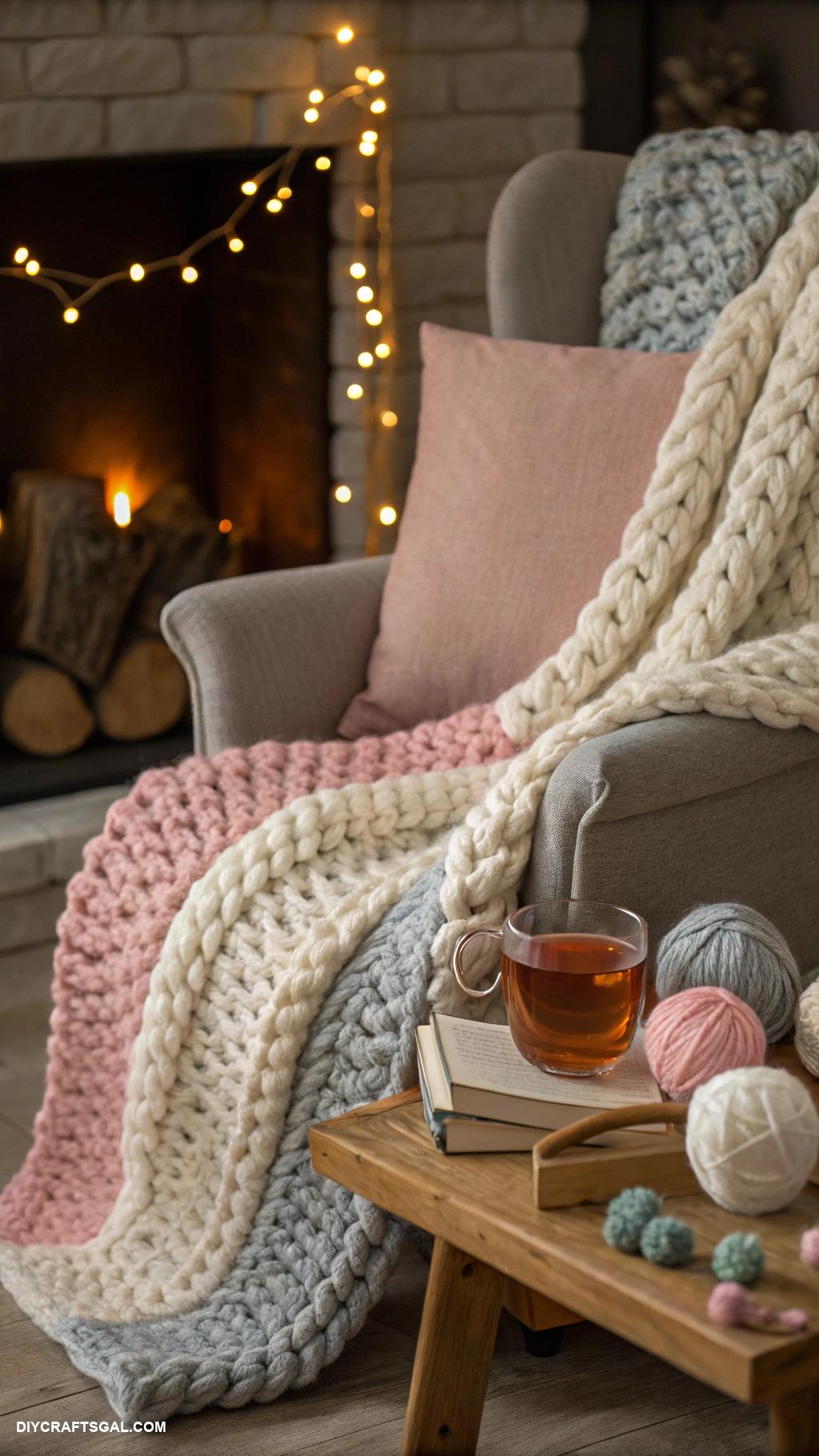 winter crafts for adults Hand knit chunky blanket for warmth