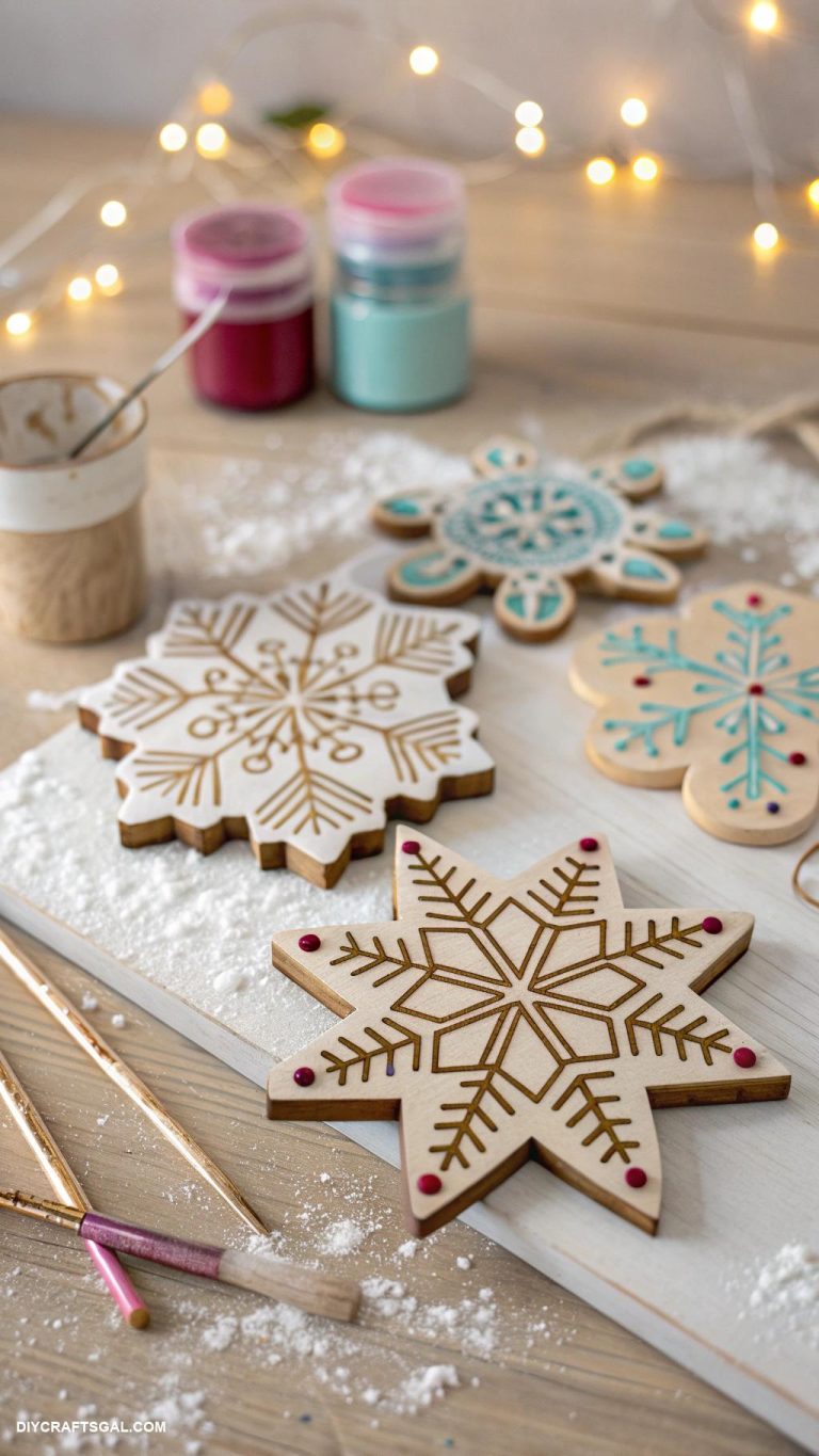 winter crafts for adults Wooden snowflakes with stenciled designs