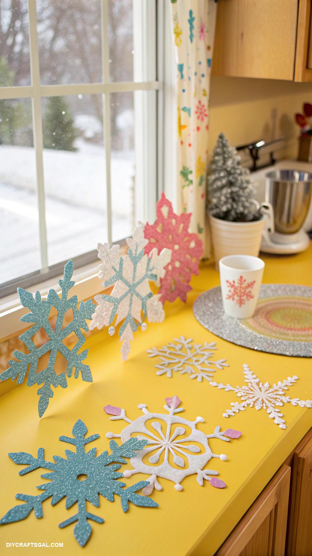 winter crafts for kids DIY snowflake window clings
