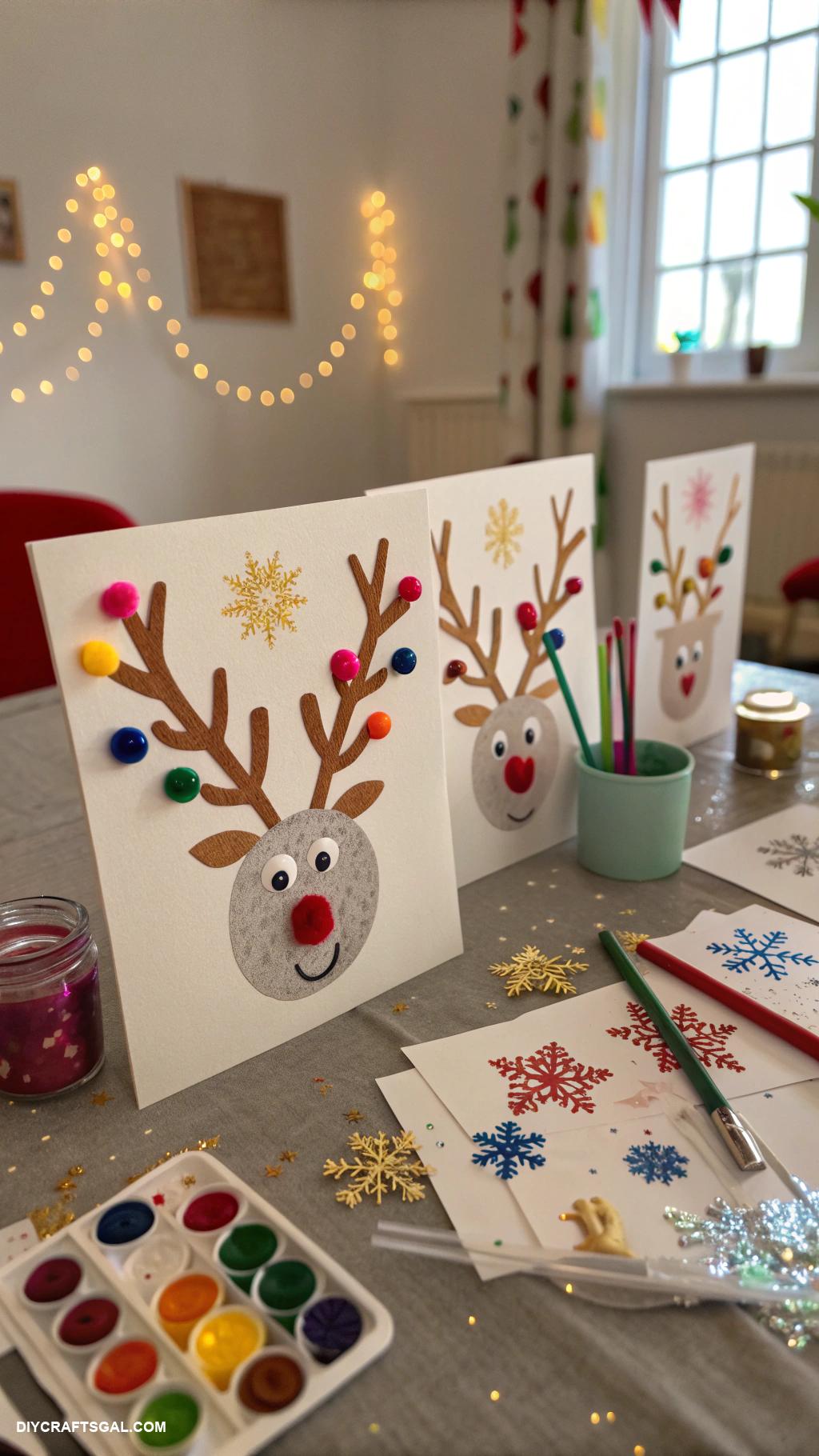 winter crafts for kids Handprint reindeer cards