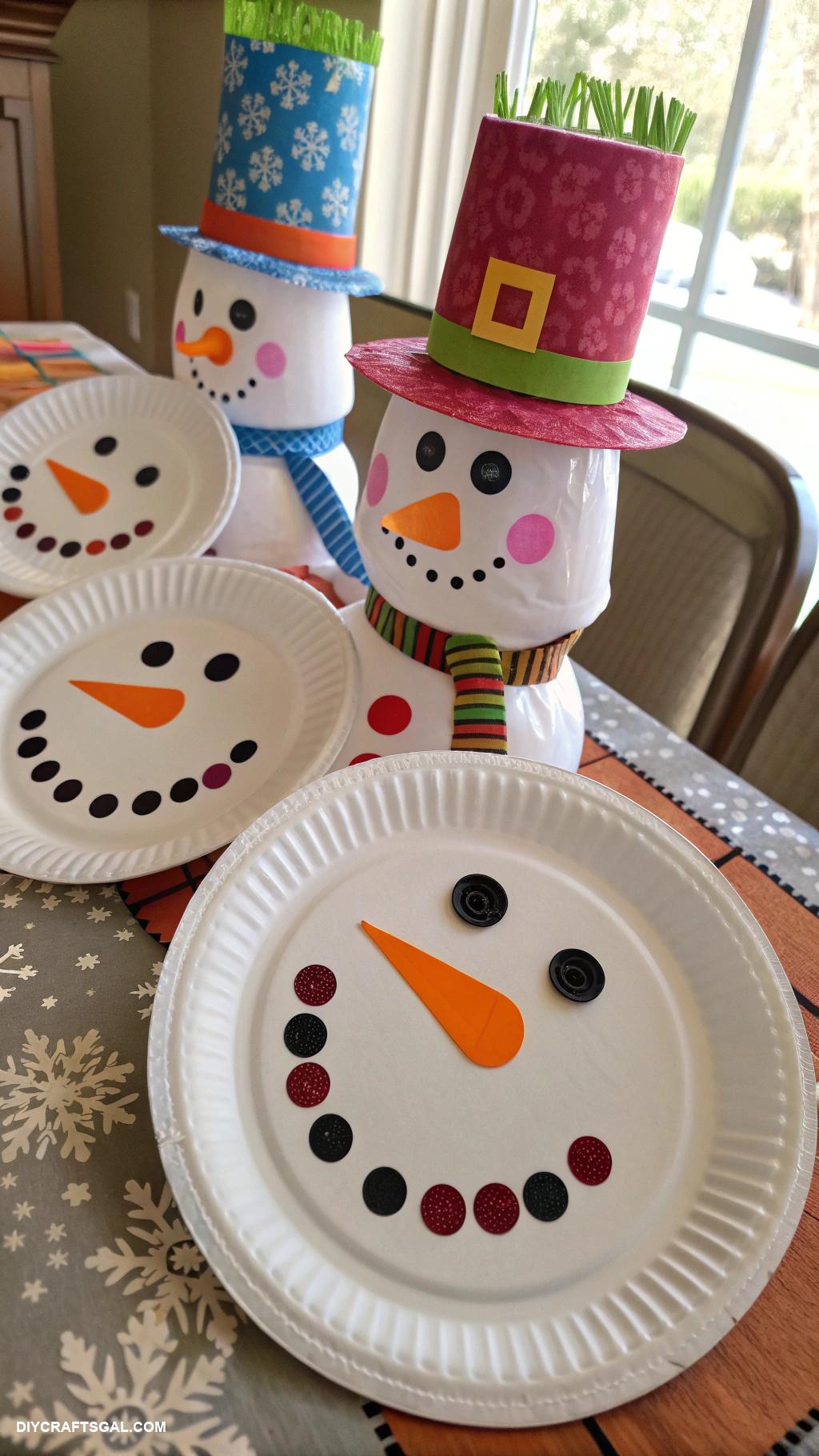 winter crafts for kids Paper plate snowmen decorations