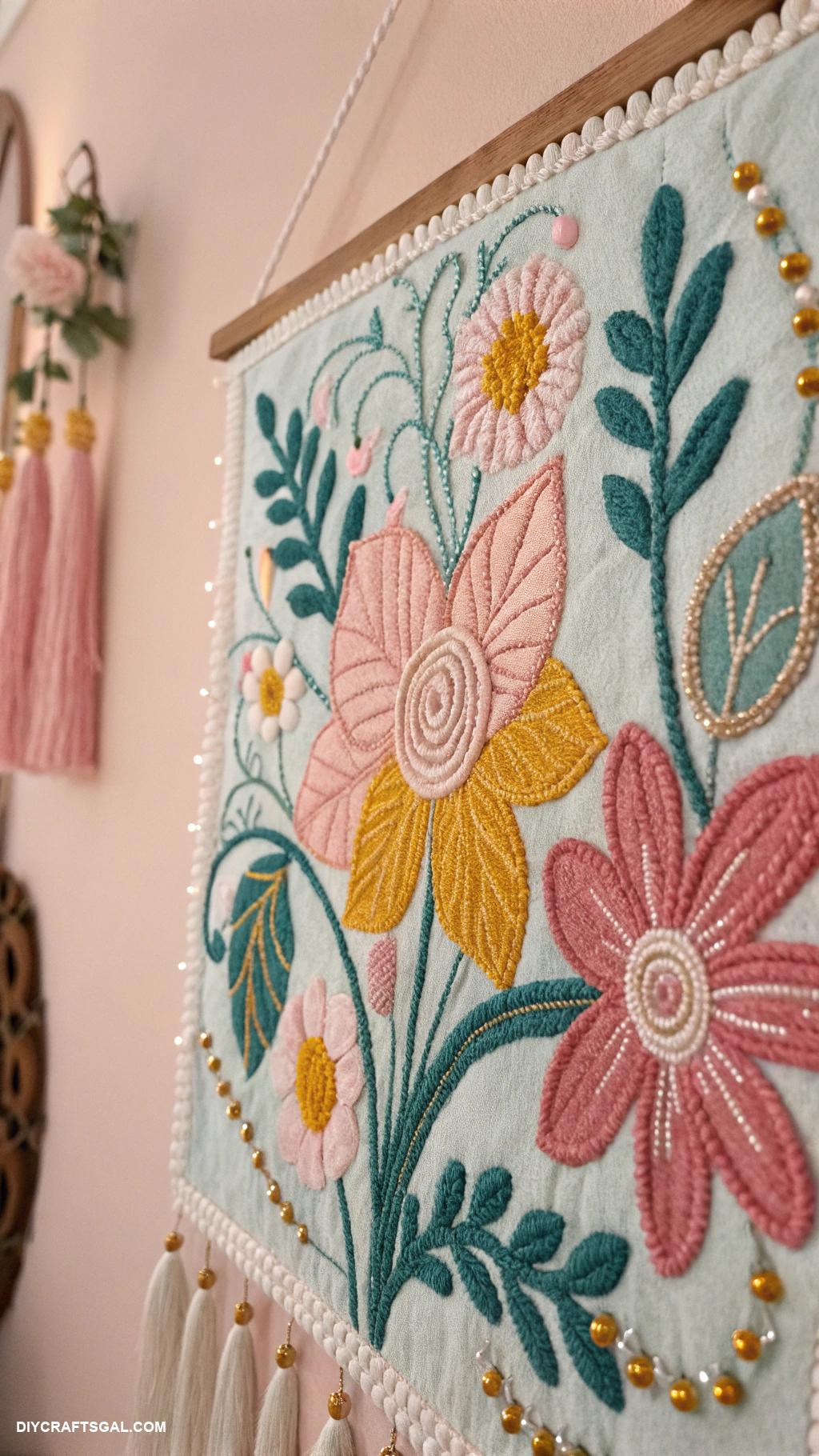 aesthetic art ideas Embroidered fabric wall hanging art