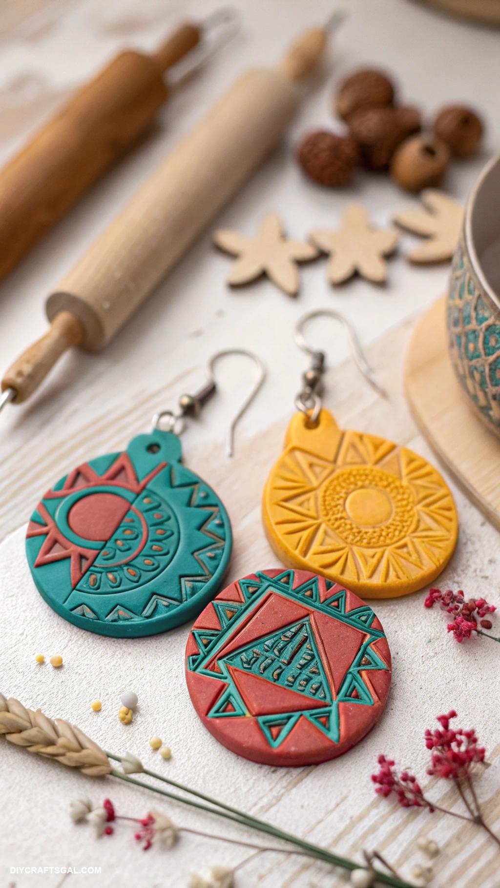 clay crafts Clay earrings with geometric designs