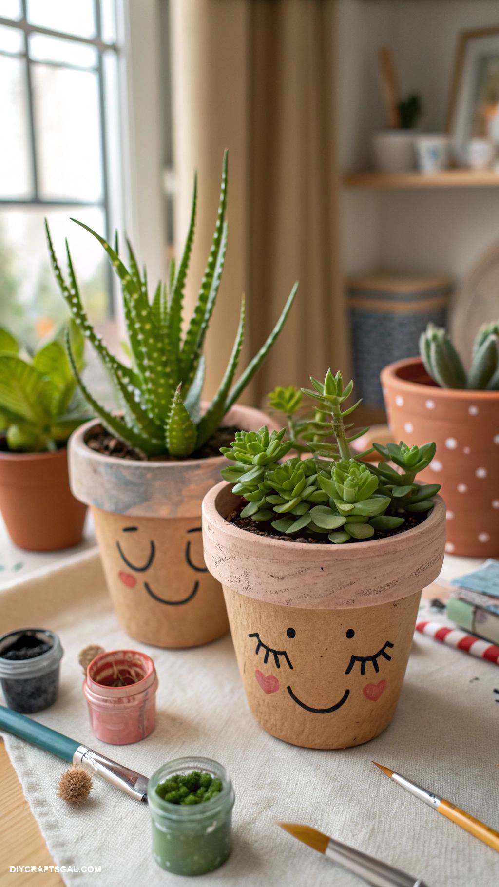 clay crafts Clay plant pots with faces