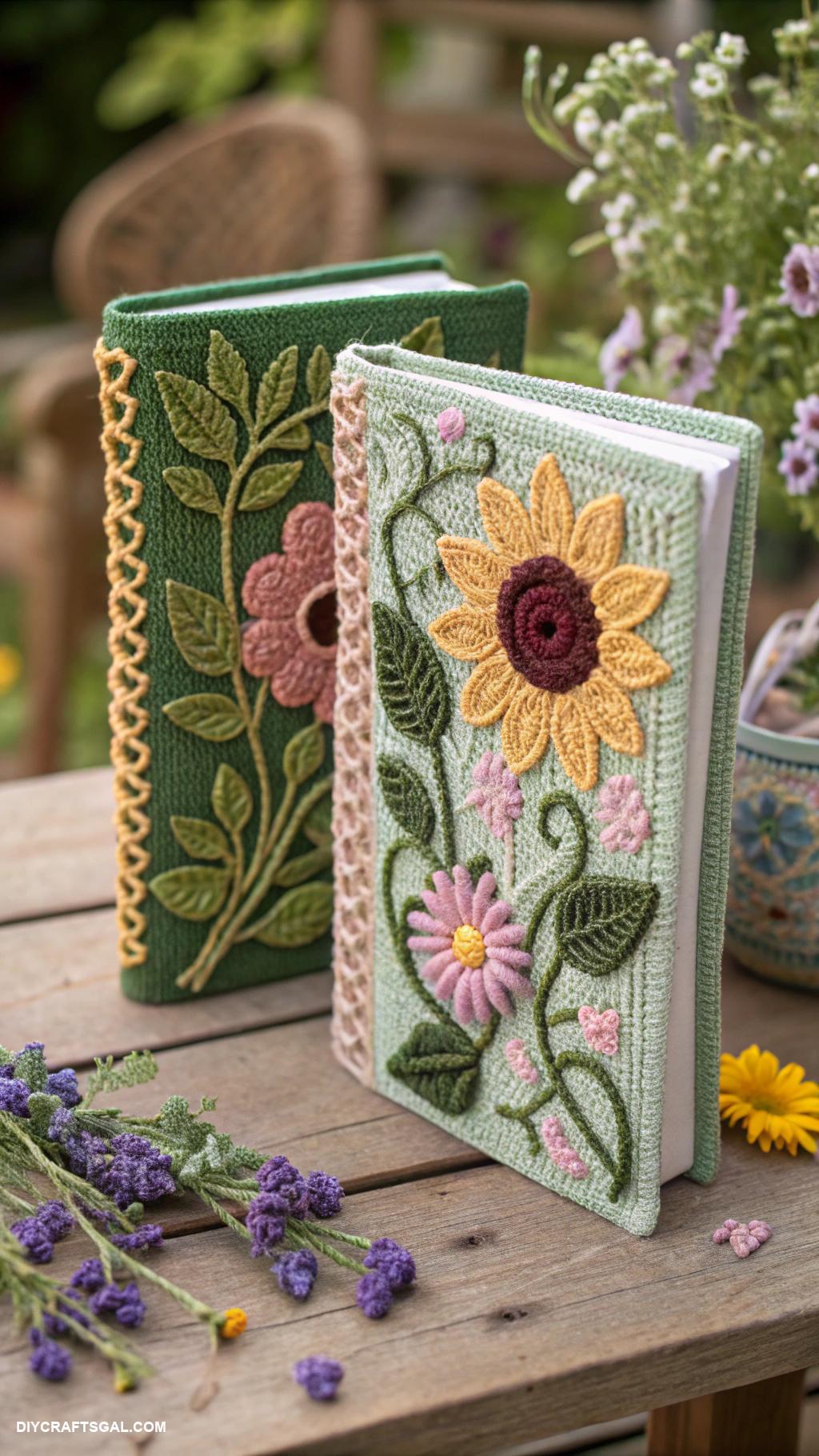 crochet book covers Nature Inspired with Leaves and Flowers