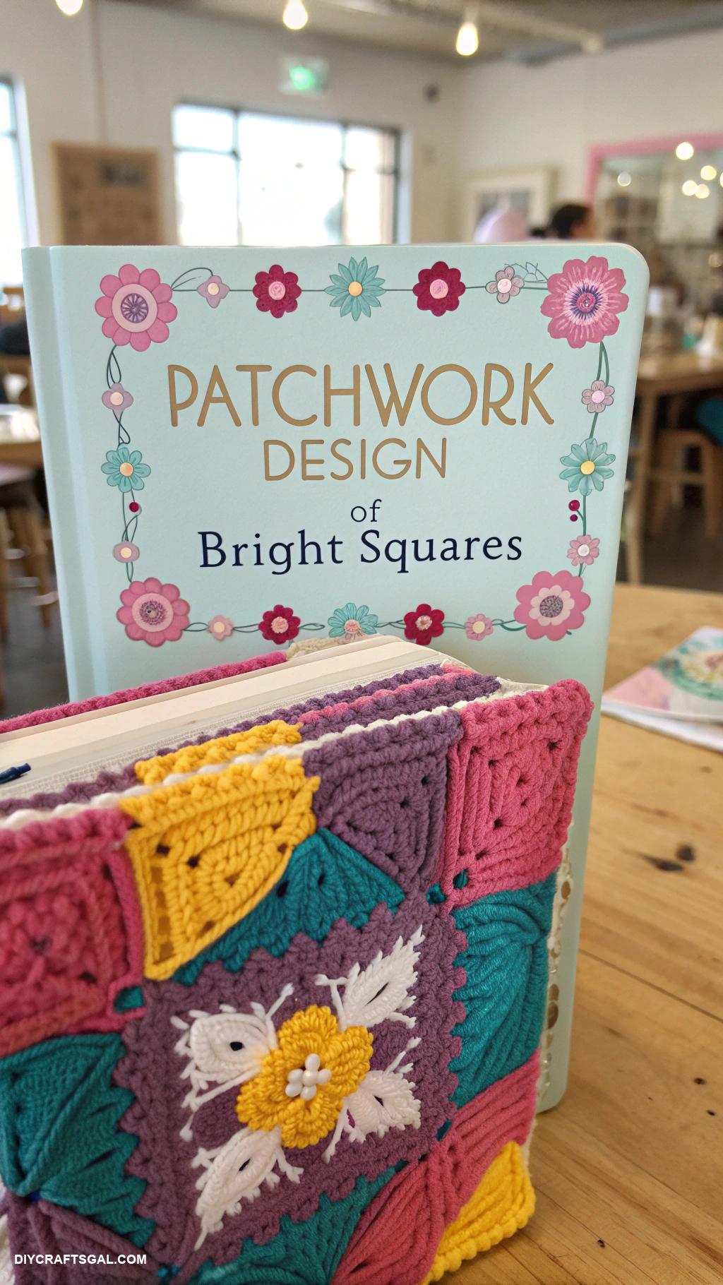 crochet book covers Patchwork Design of Bright Squares