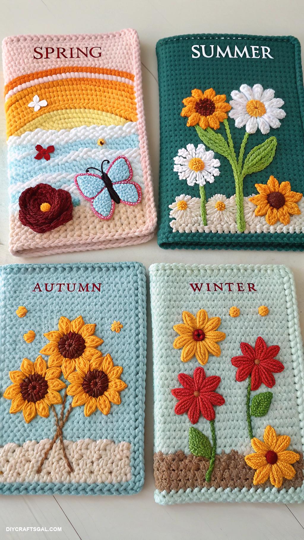 crochet book covers Seasonal Themes Spring Summer Autumn Winter