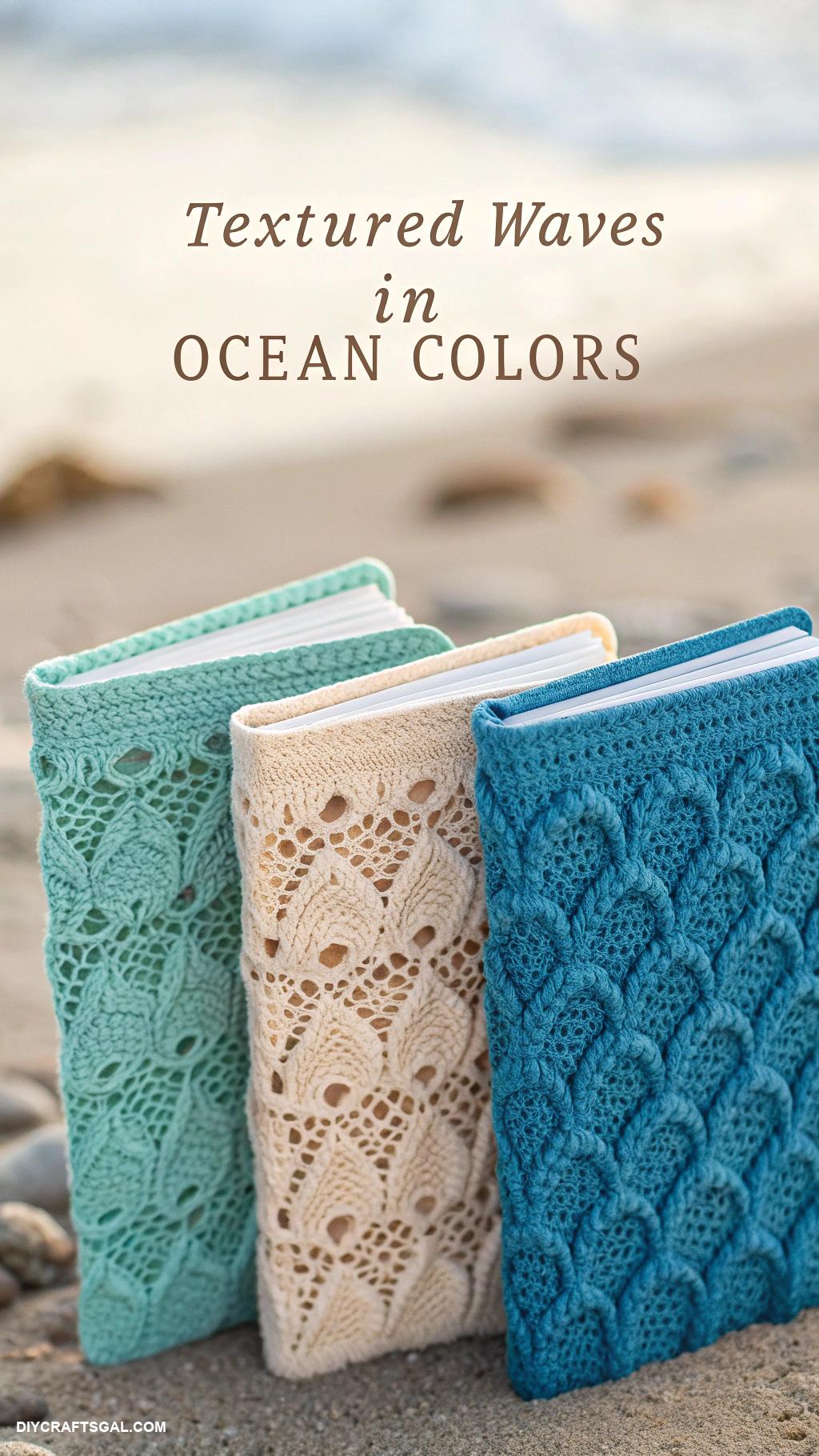 crochet book covers Textured Waves in Ocean Colors