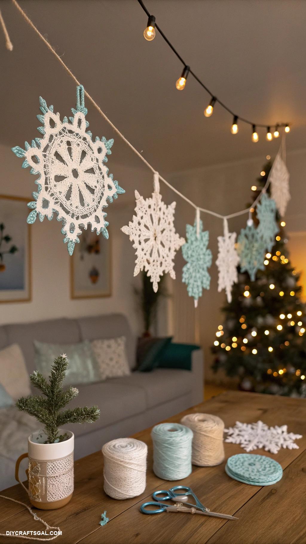 crochet snowflake ideas Crochet snowflake garland for seasonal parties